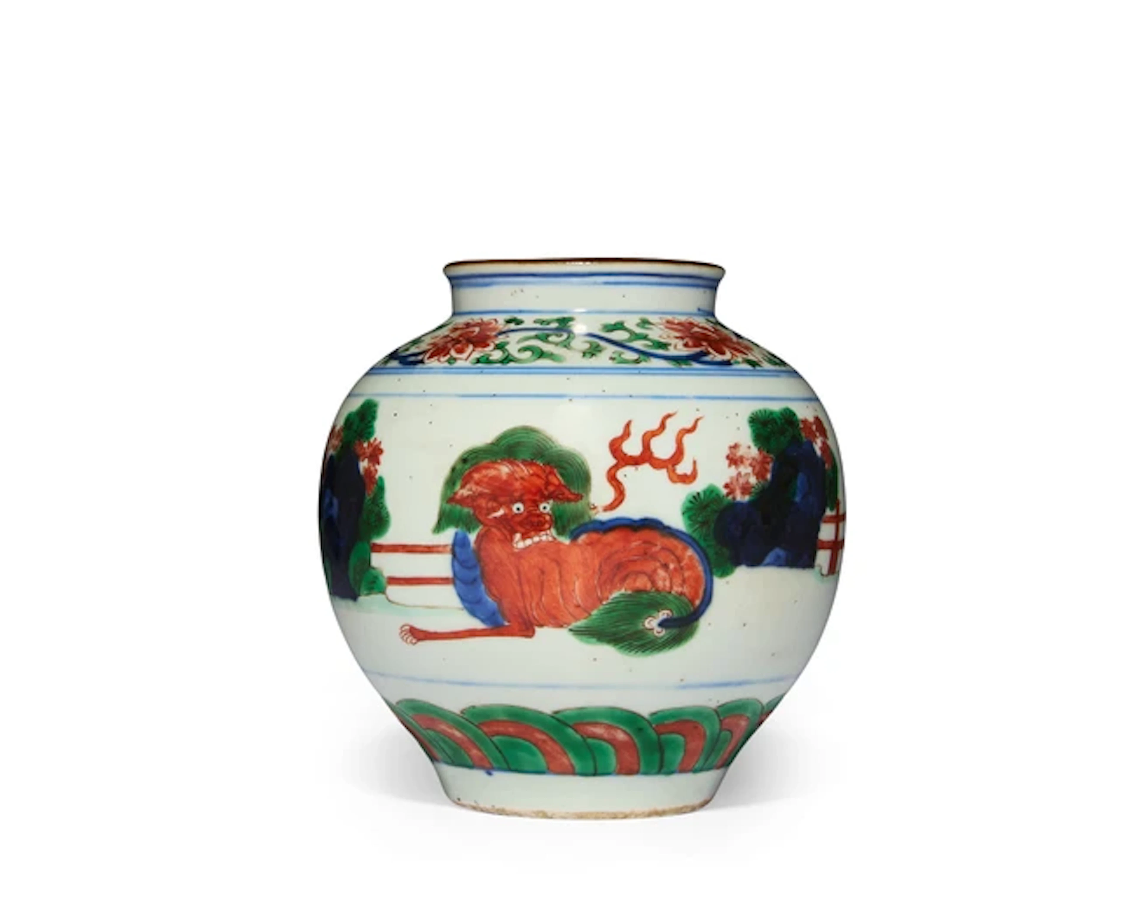 A Chinese wucai 'auspicious animals' jar Transitional...