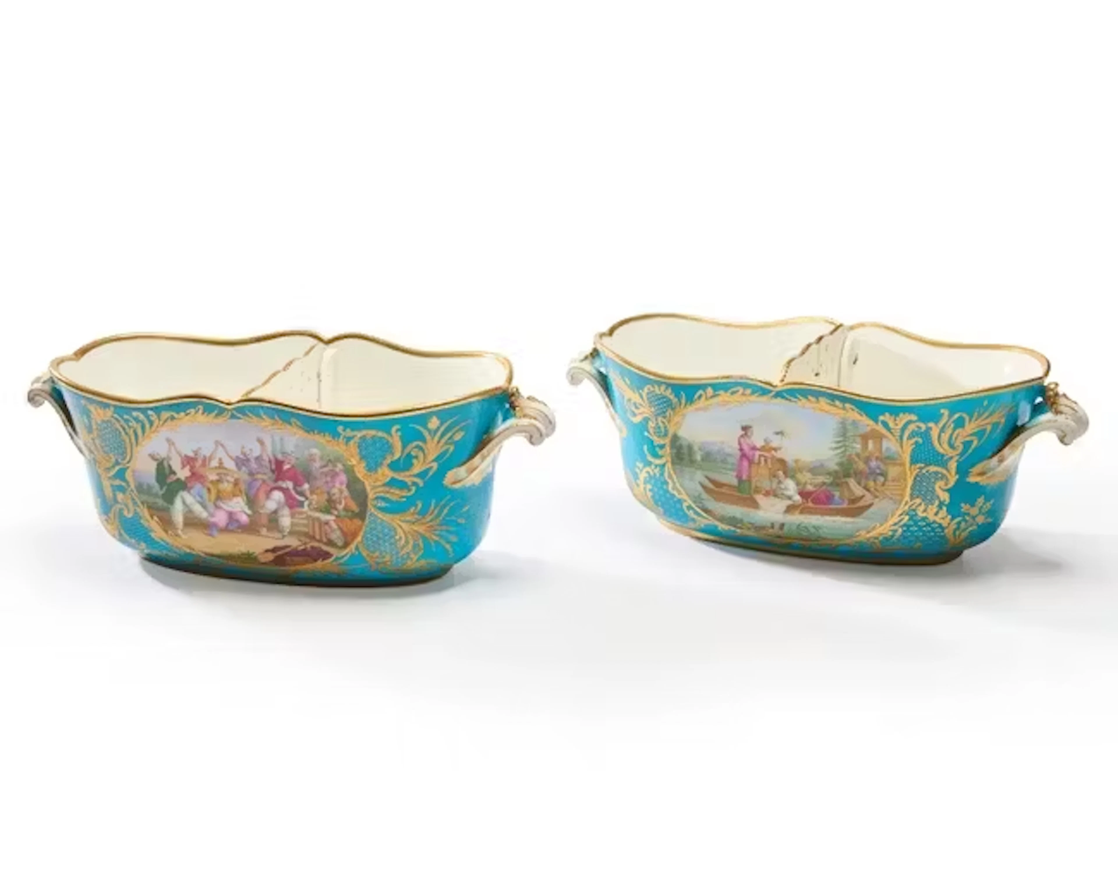 A pair of Sèvres porcelain later-decorated turquoise...