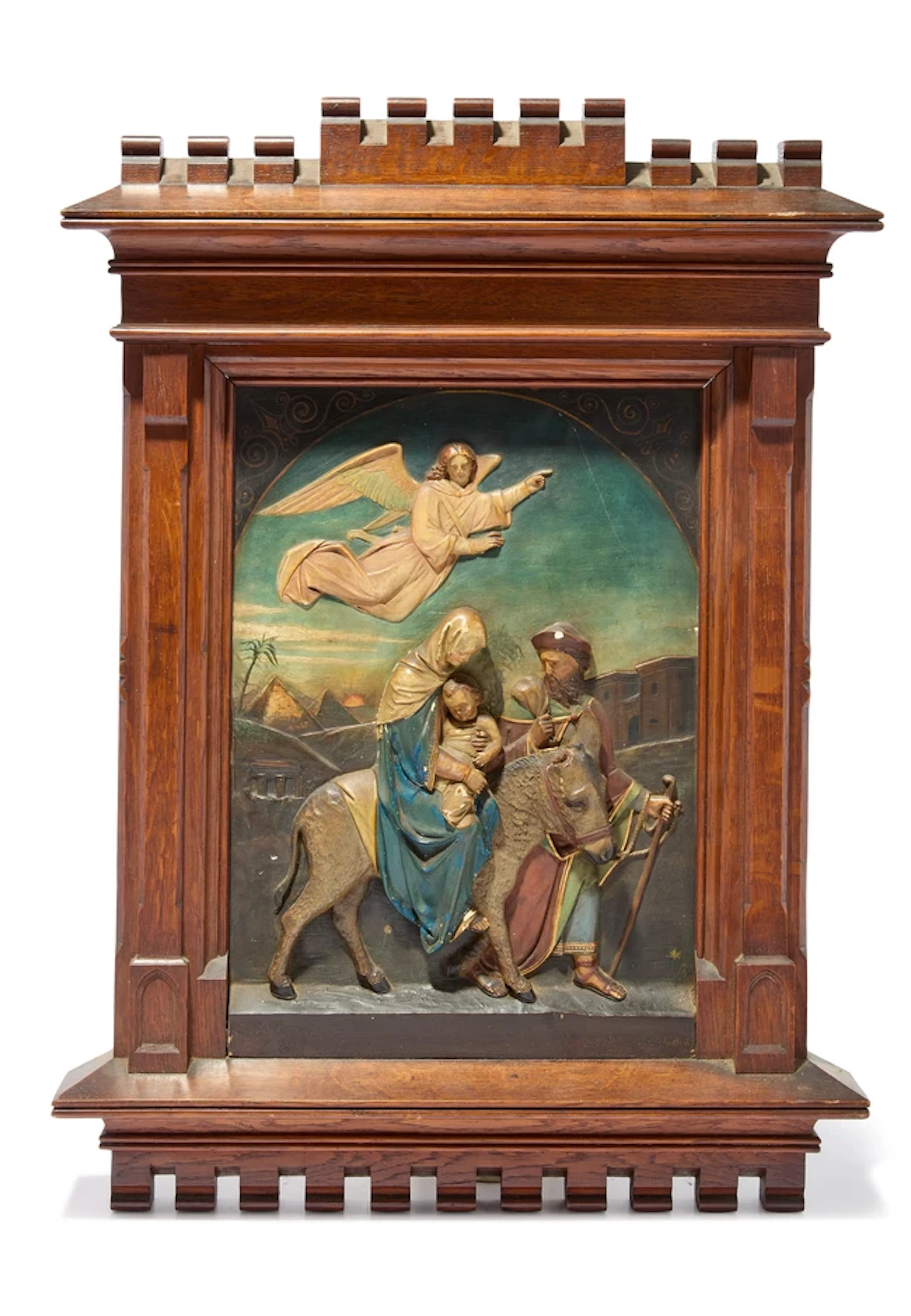 A German polychrome-painted plaster panel depicting The...
