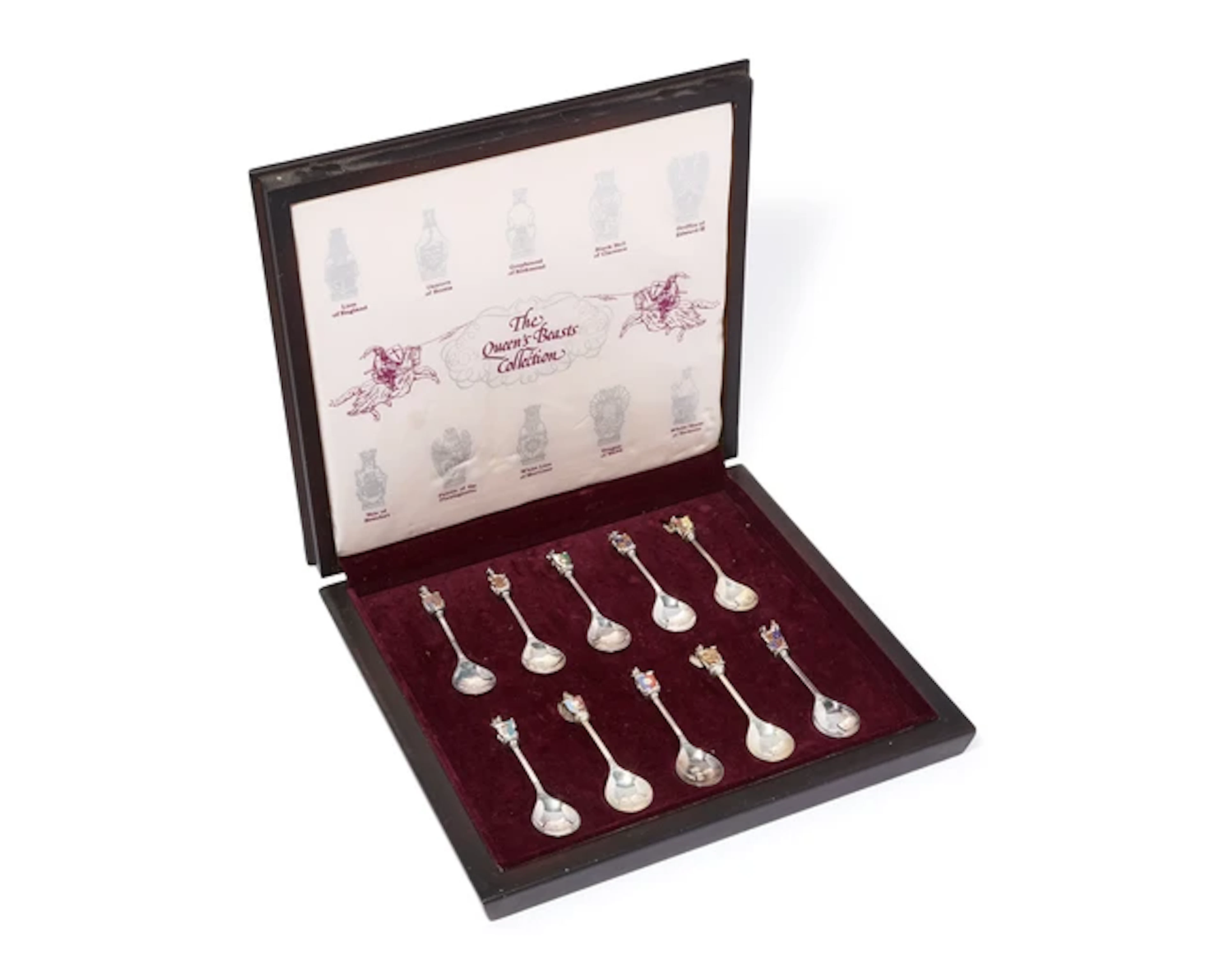 A set of the Queen's Beasts silver and enamel teaspoons