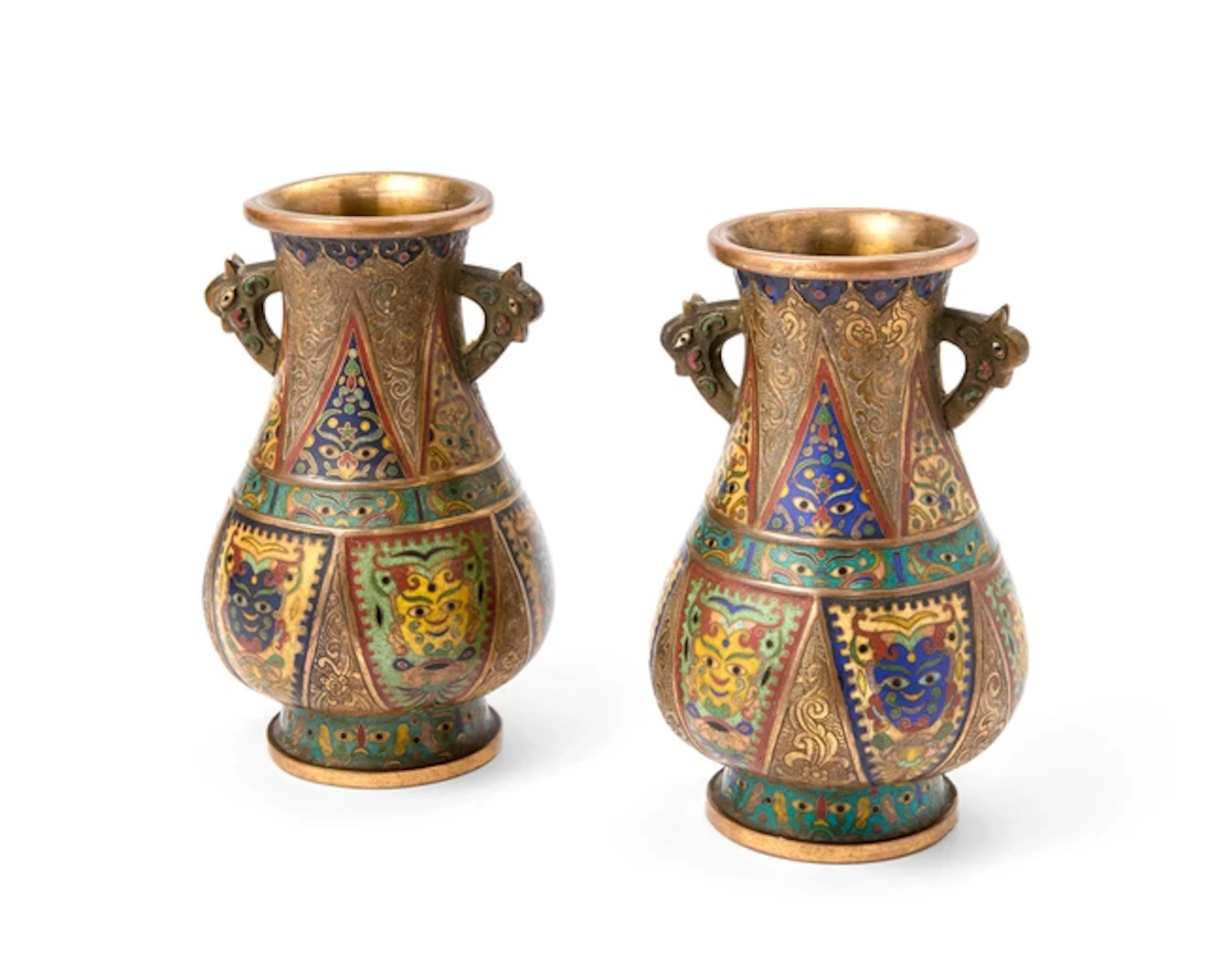 A pair of Chinese cloisonné-enamel archaistic pear-shaped vases