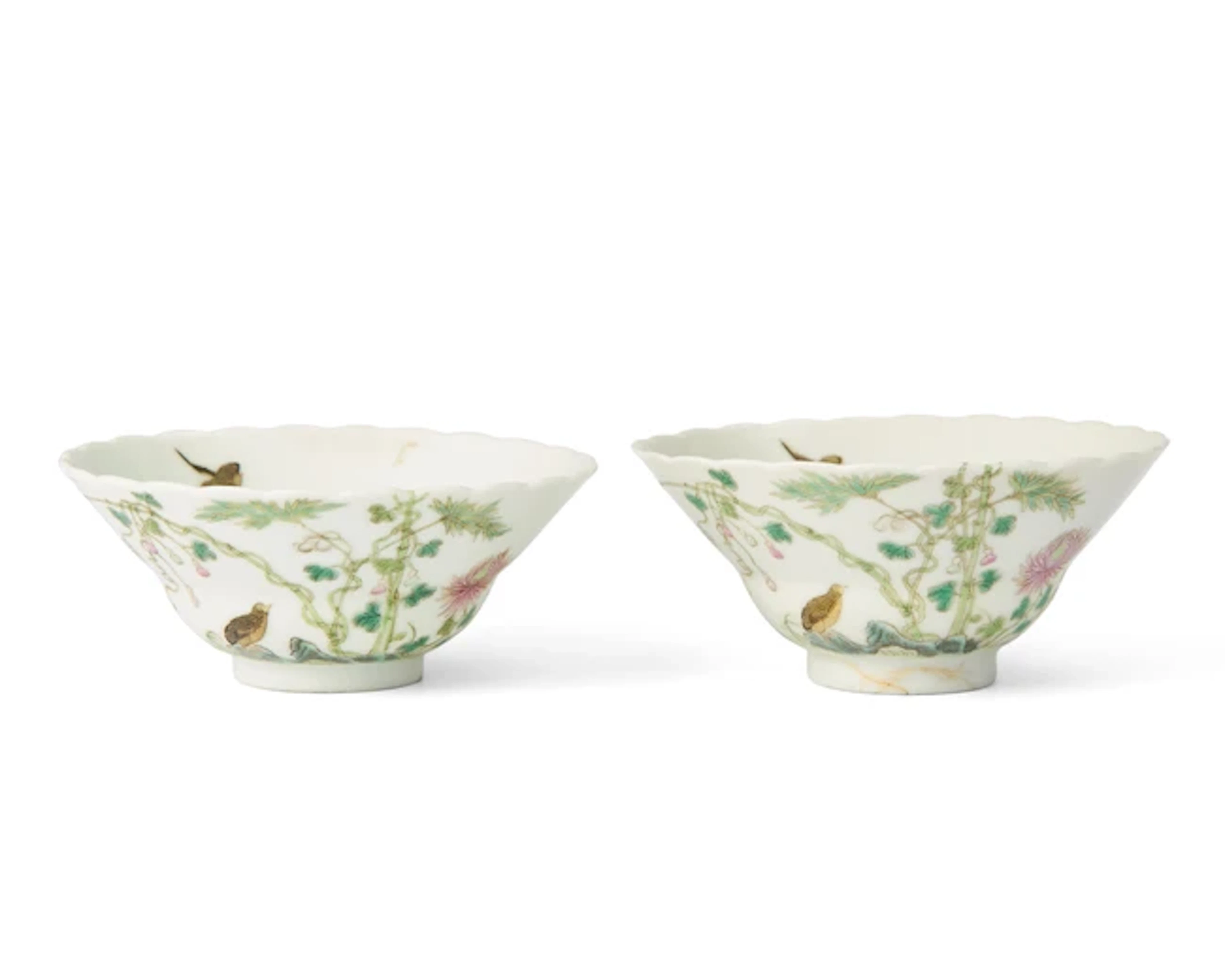 A pair of small Chinese famille rose tea bowls Qing dynasty