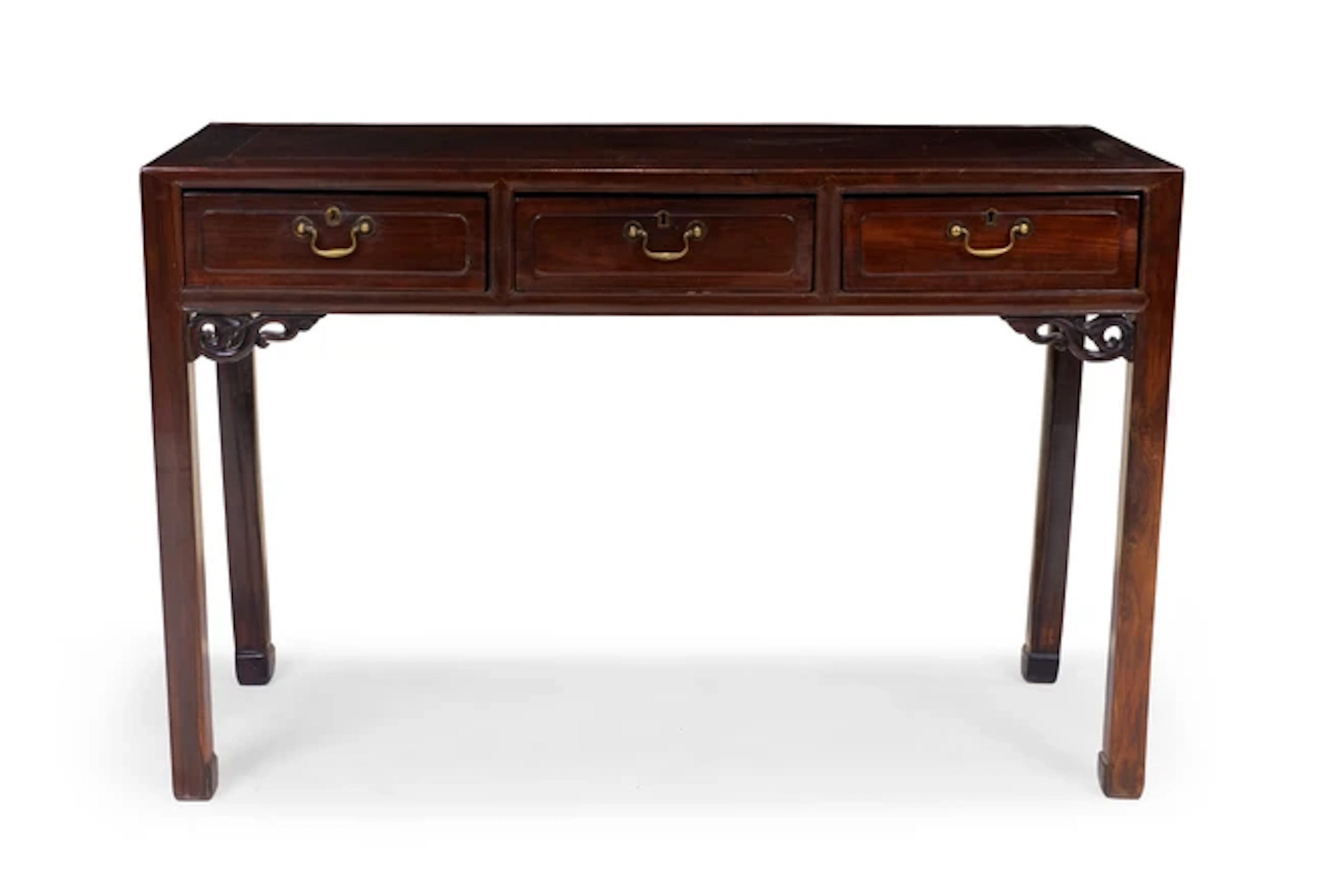 A Chinese hongmu desk Late Qing dynasty The rectangular...
