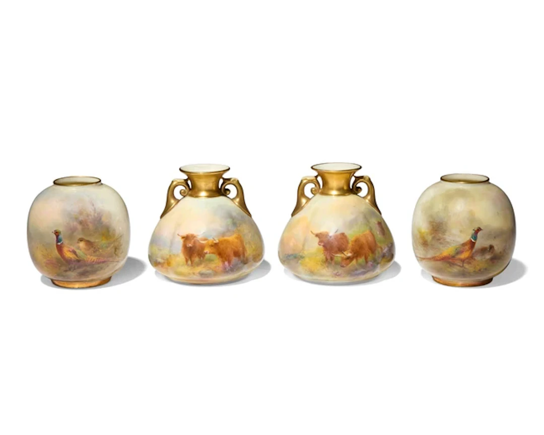 Two pairs of Royal Worcester porcelain vases