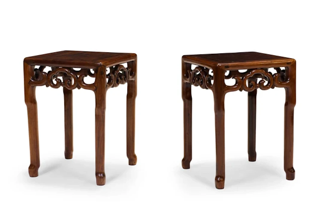 A pair of Chinese hongmu stools Qing dynasty