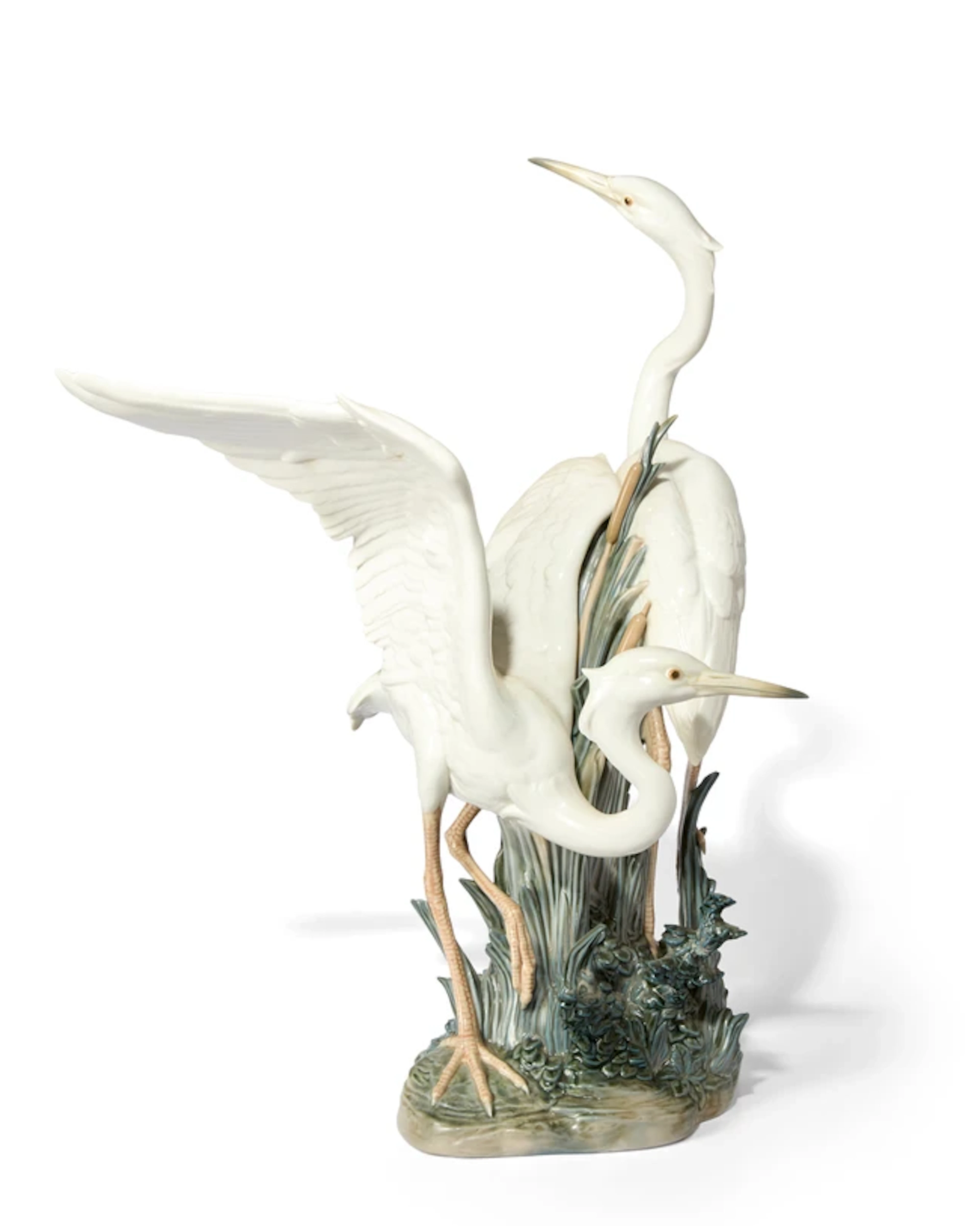 A large Lladro porcelain 'Courting Cranes' figure group