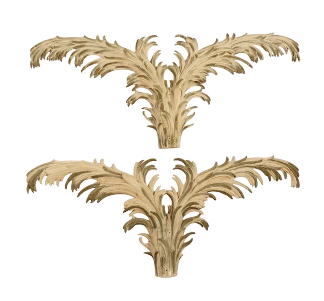 A pair of large polychrome fibreglass architectural mouldings