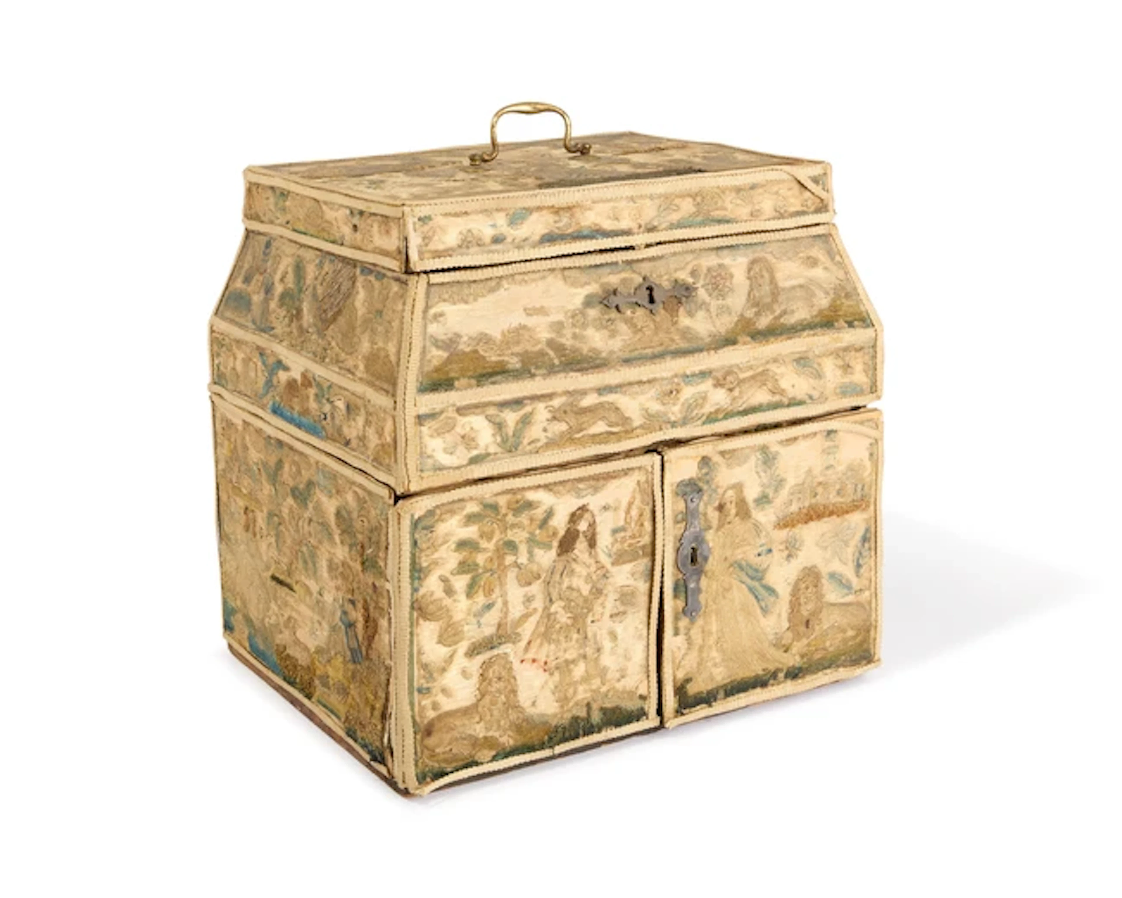 A Charles II silk embroidered casket