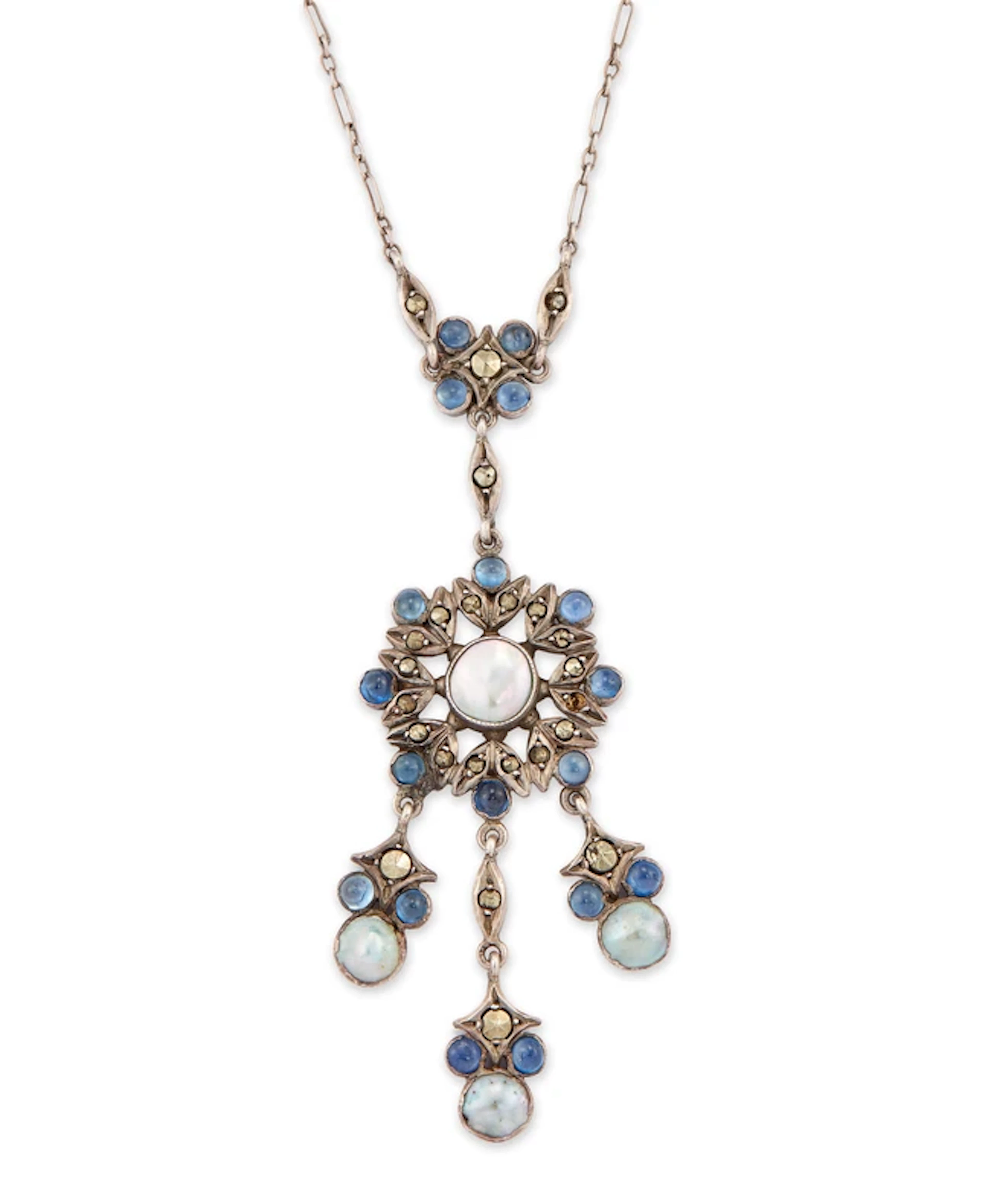 An Arts & Crafts silver gem-set necklace