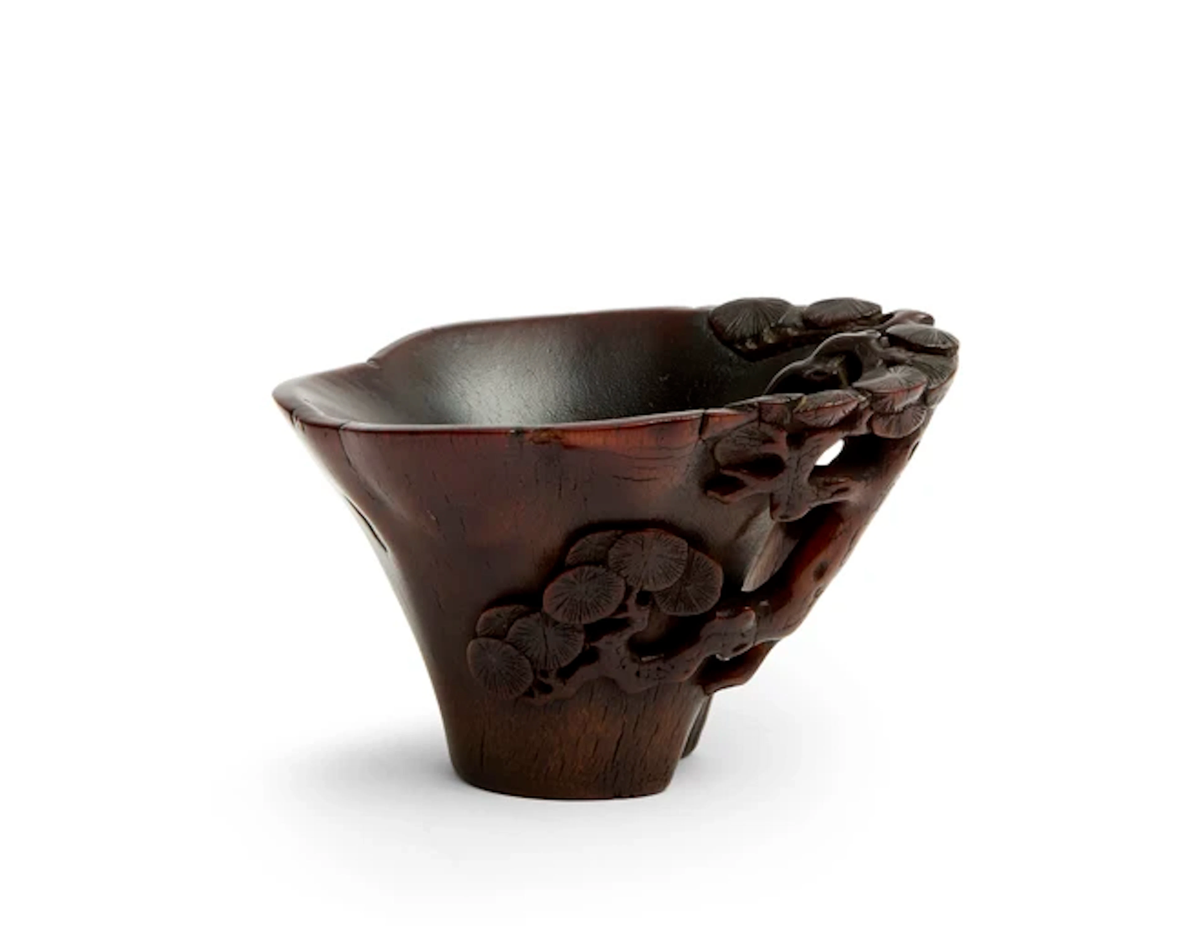 A Chinese rhinoceros horn ‘pine tree’ libation cup Qing dynasty