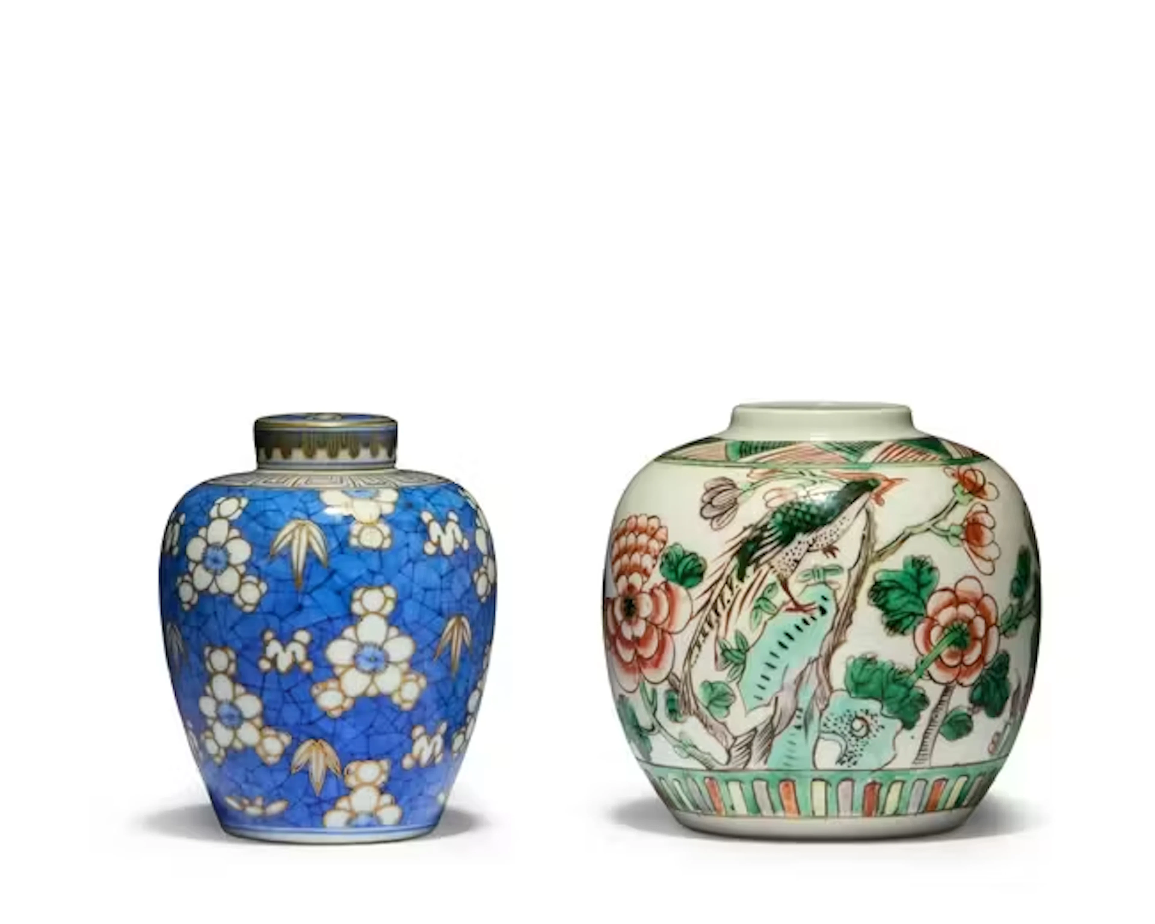 A Chinese famille verte jar and a Japanese blue and white...