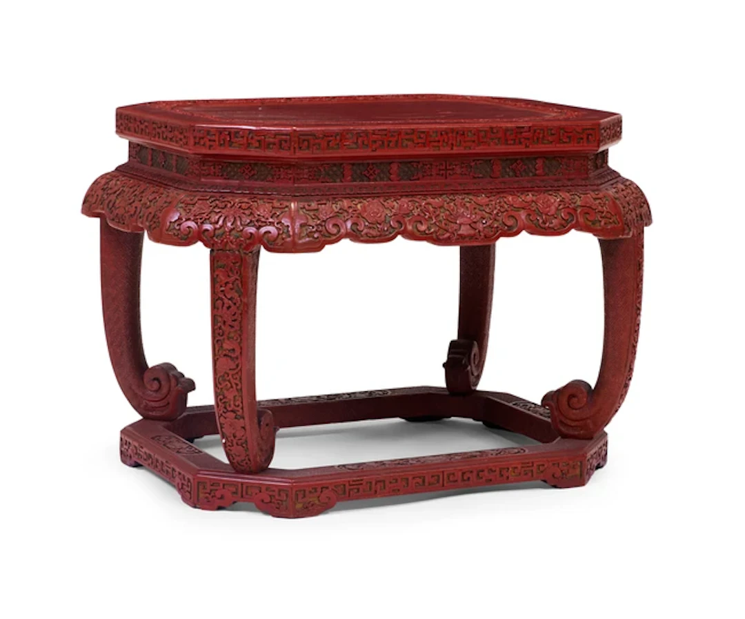 A Chinese carved three-colour cinnabar lacquer throne base Qing dynasty