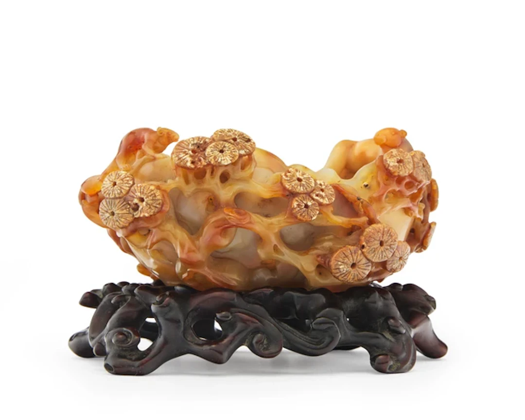 A Chinese agate 'pine' brush washer Qing dynasty Carved...