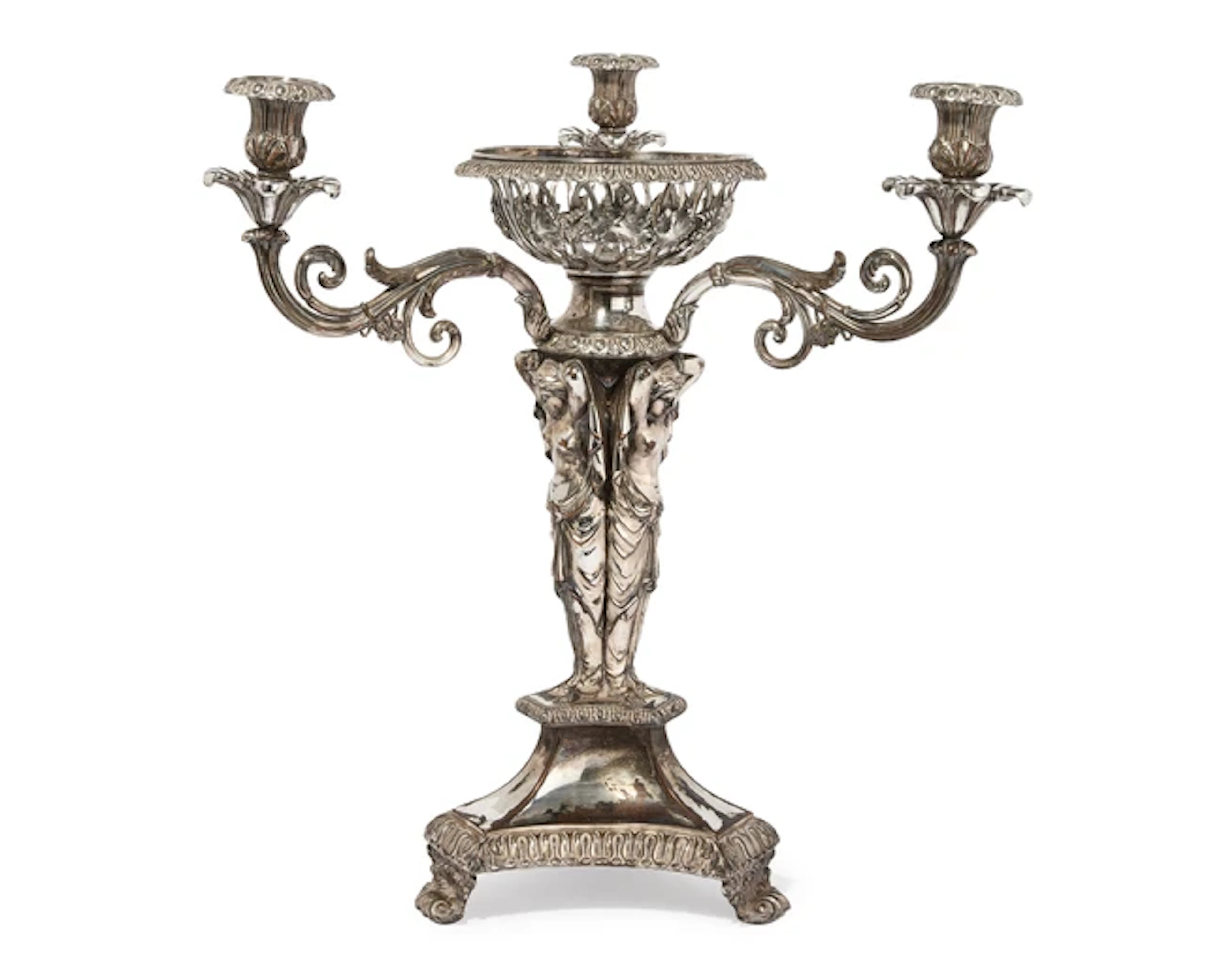 An impressive Victorian 'Three Graces' candelabra epergne