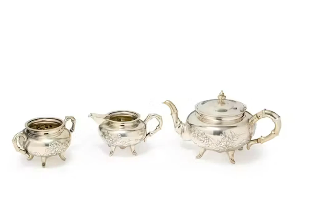 A Chinese export silver three-piece tea set Late Qing dynasty