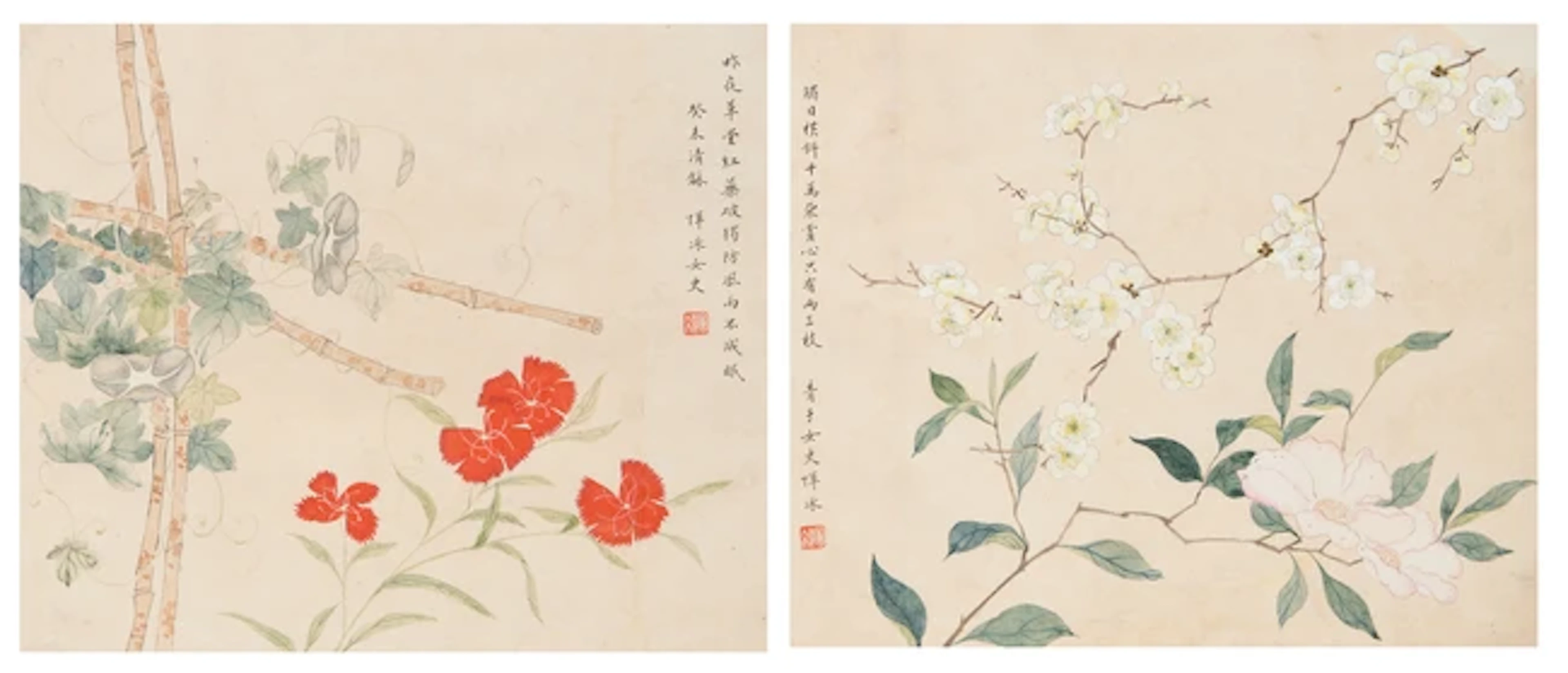 After Yun Bing (17th - 18th century) Flowers A pair of...