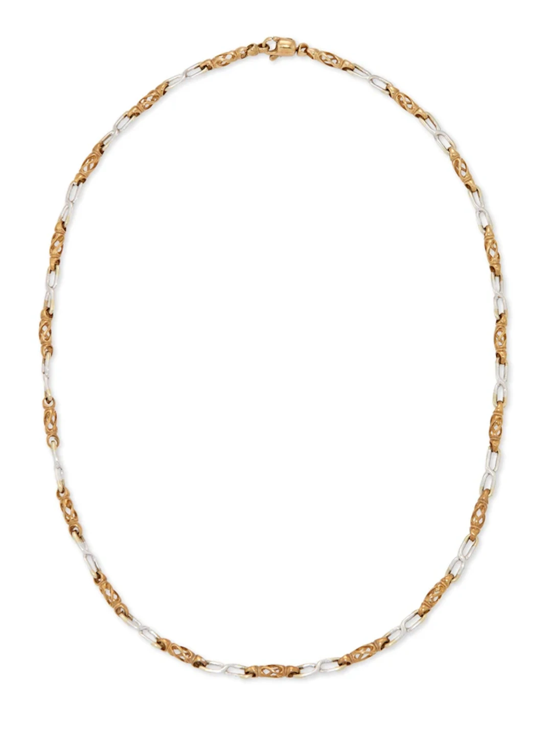 A 9ct white gold and gold necklace