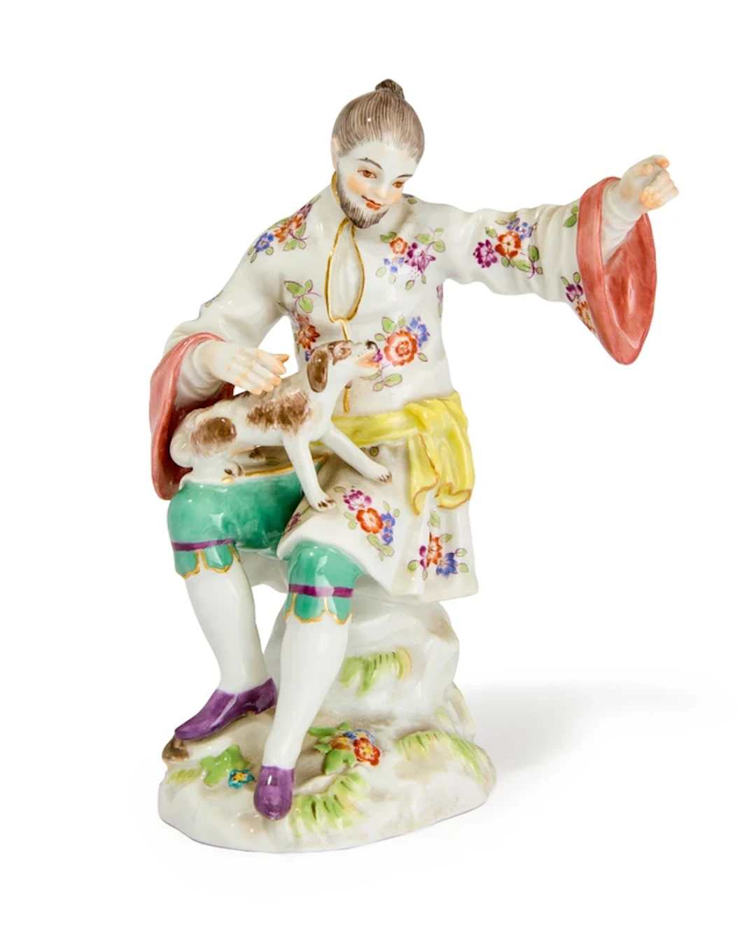 A Meissen porcelain figure group of a Japanese man with a hound