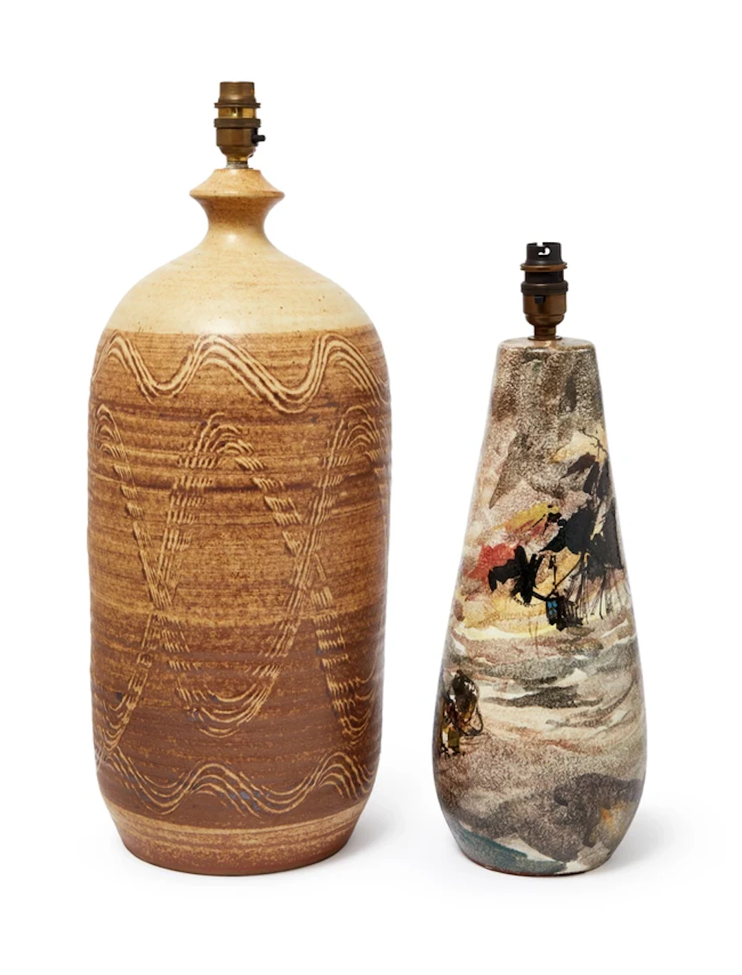 Studio Pottery Italian lamp decorated with figures and...