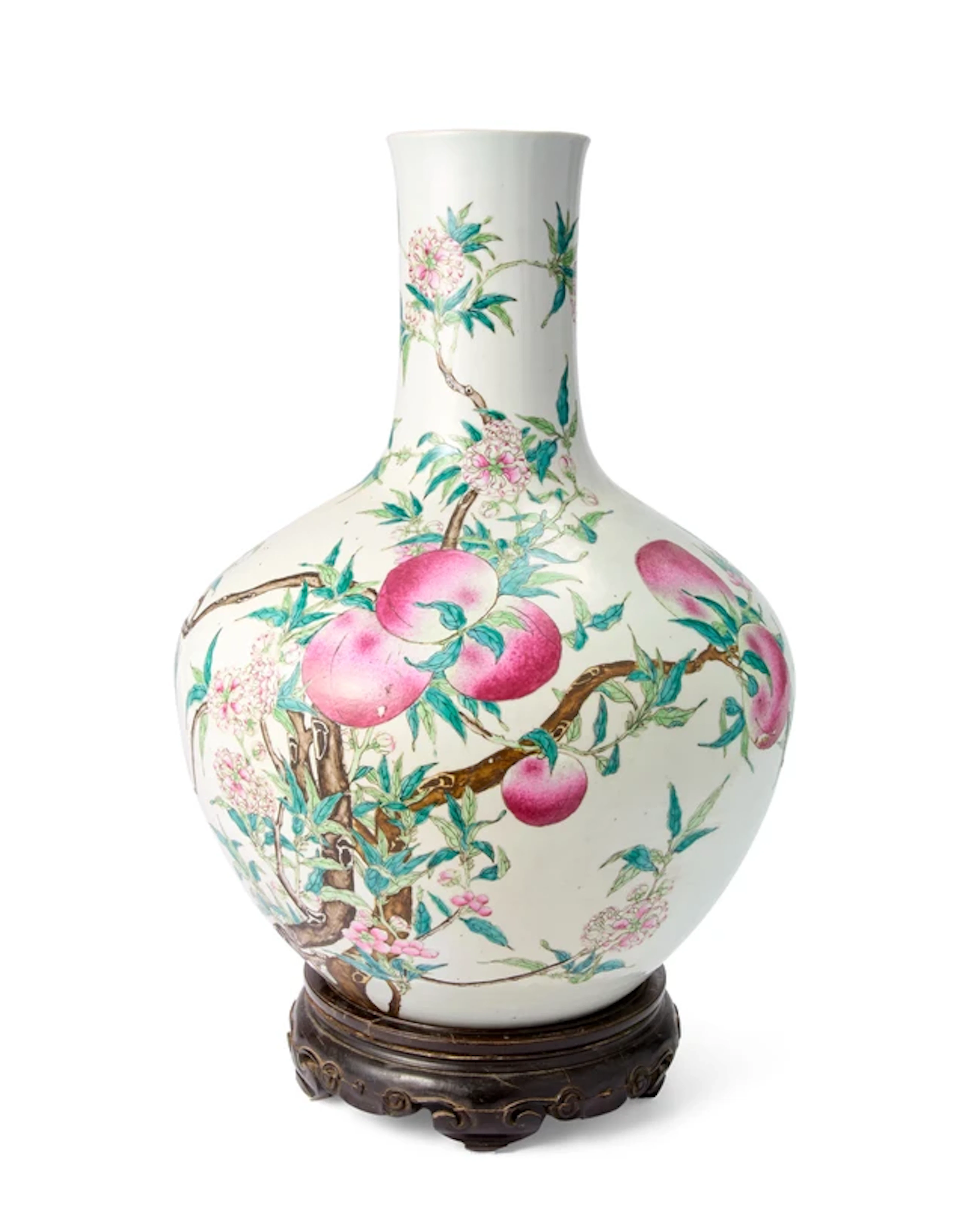 A large Chinese famille rose nine peaches vase