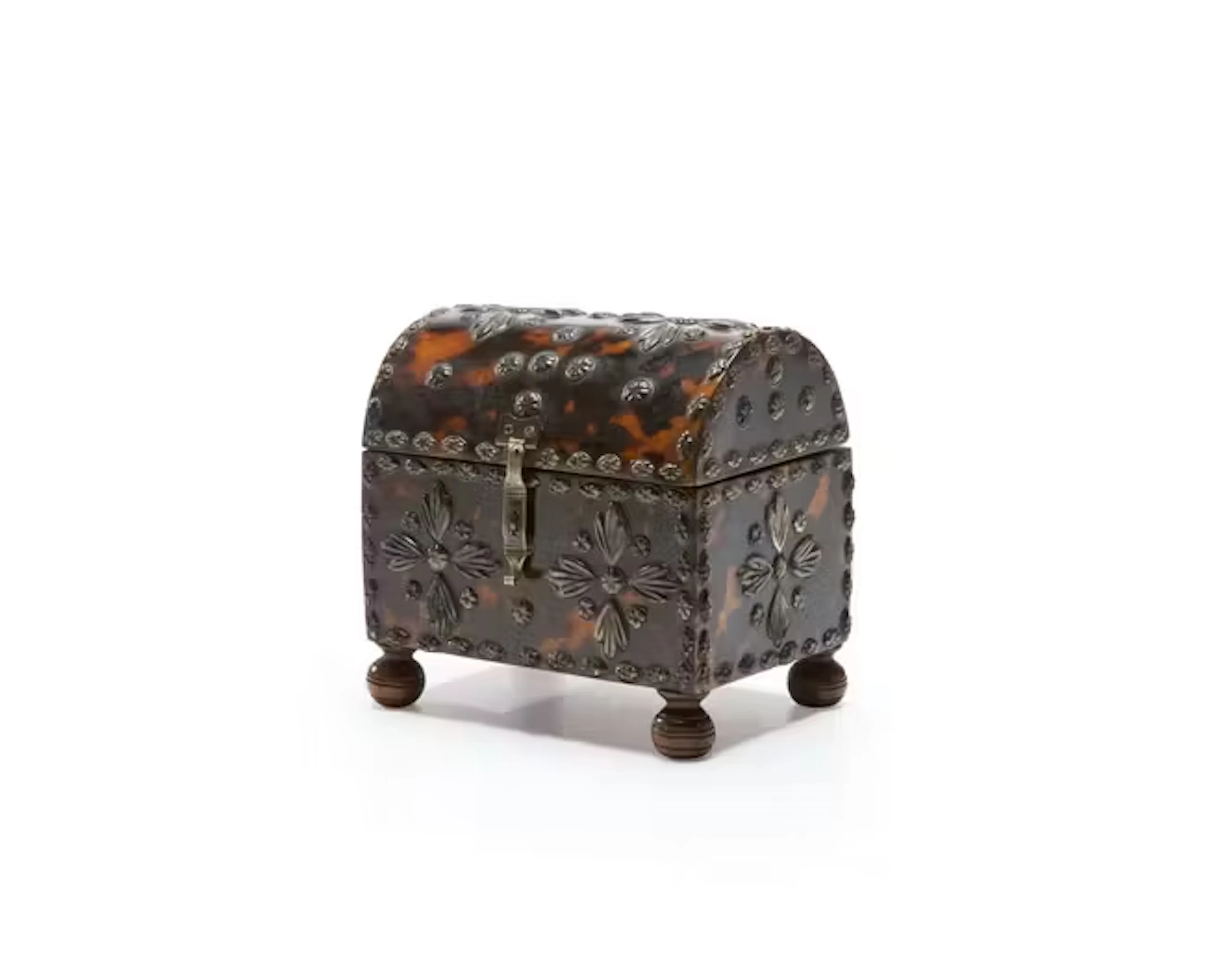 A Spanish colonial silver-mounted tortoiseshell casket