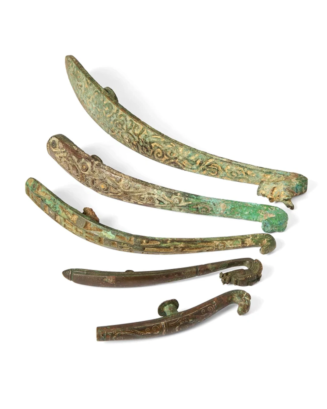 Five Chinese bronze belt hooks Han dynasty - 20th century...