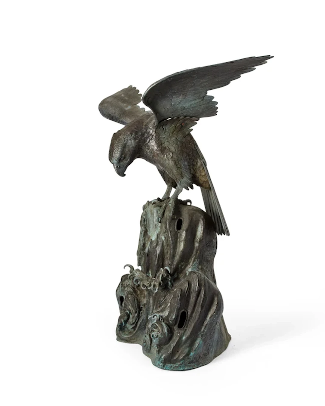 A Japanese monumental 'eagle on rock' statue Meiji period...