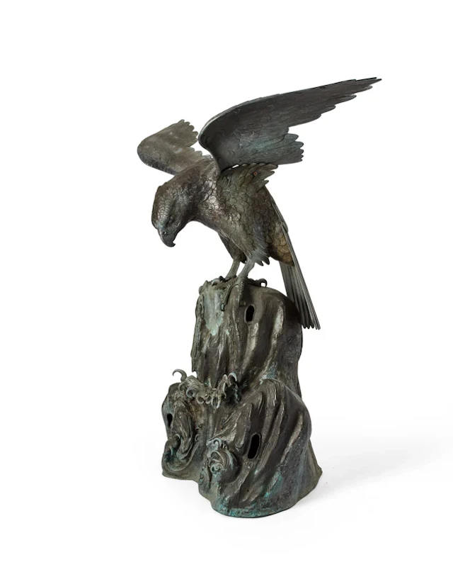 A Japanese monumental 'eagle on rock' statue Meiji period...