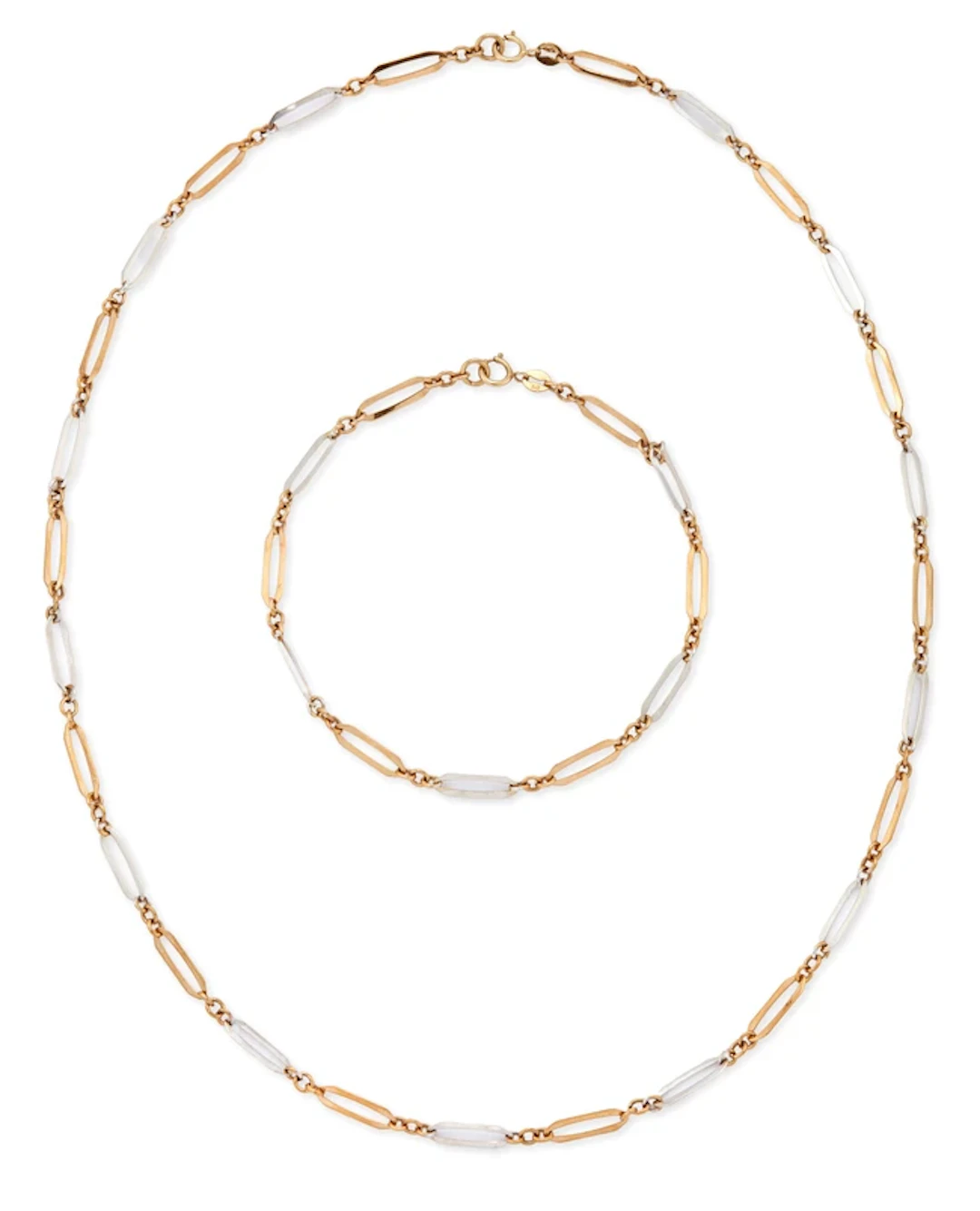 A 9ct two colour gold necklace and bracelet set