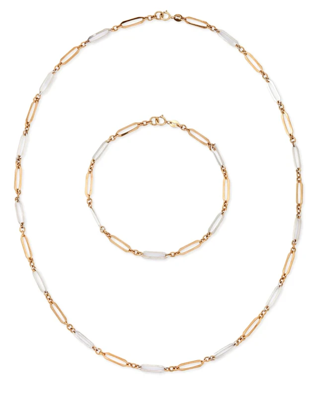 A 9ct two colour gold necklace and bracelet set