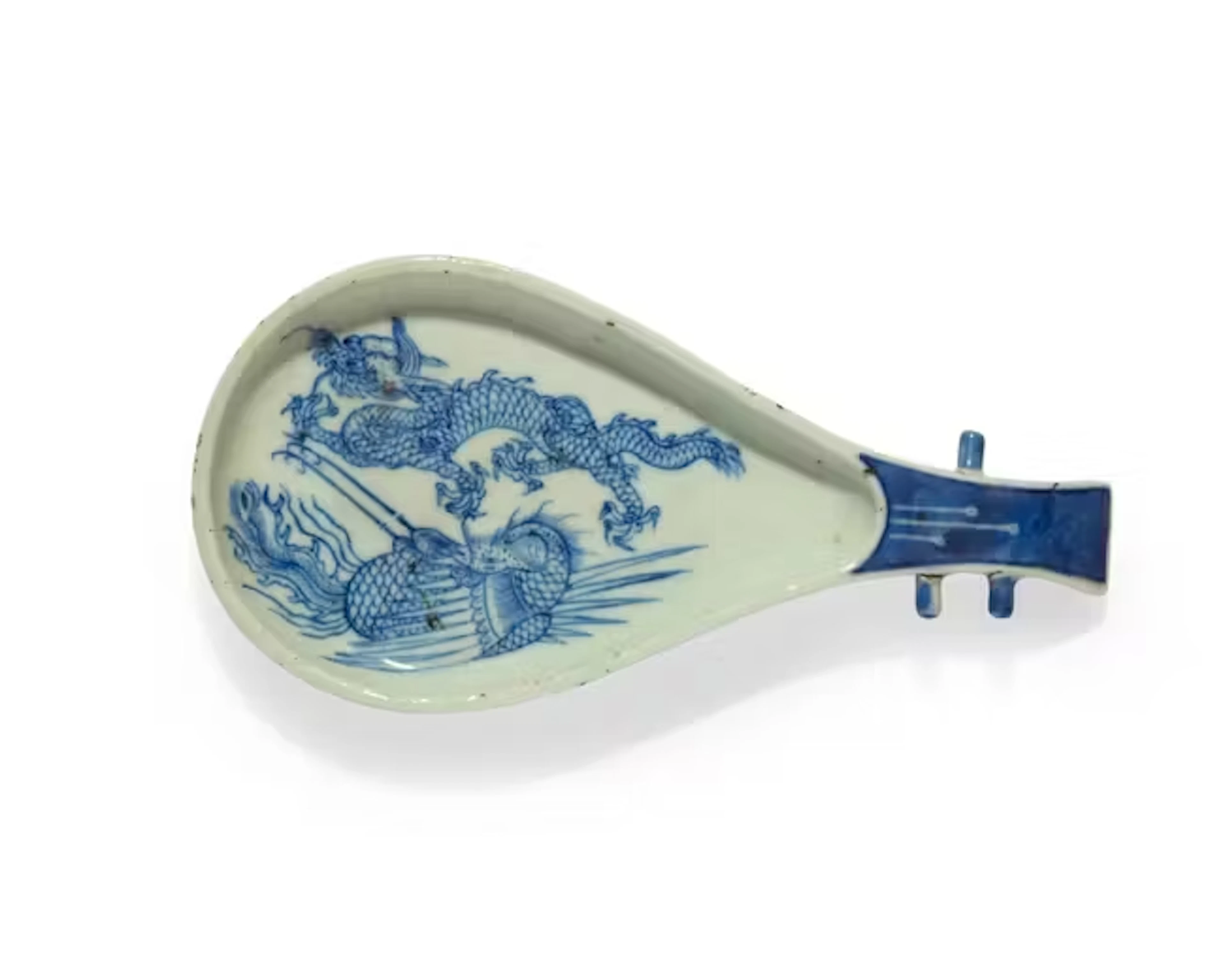 A Japanese blue and white lyre-shaped dish Daoguang...