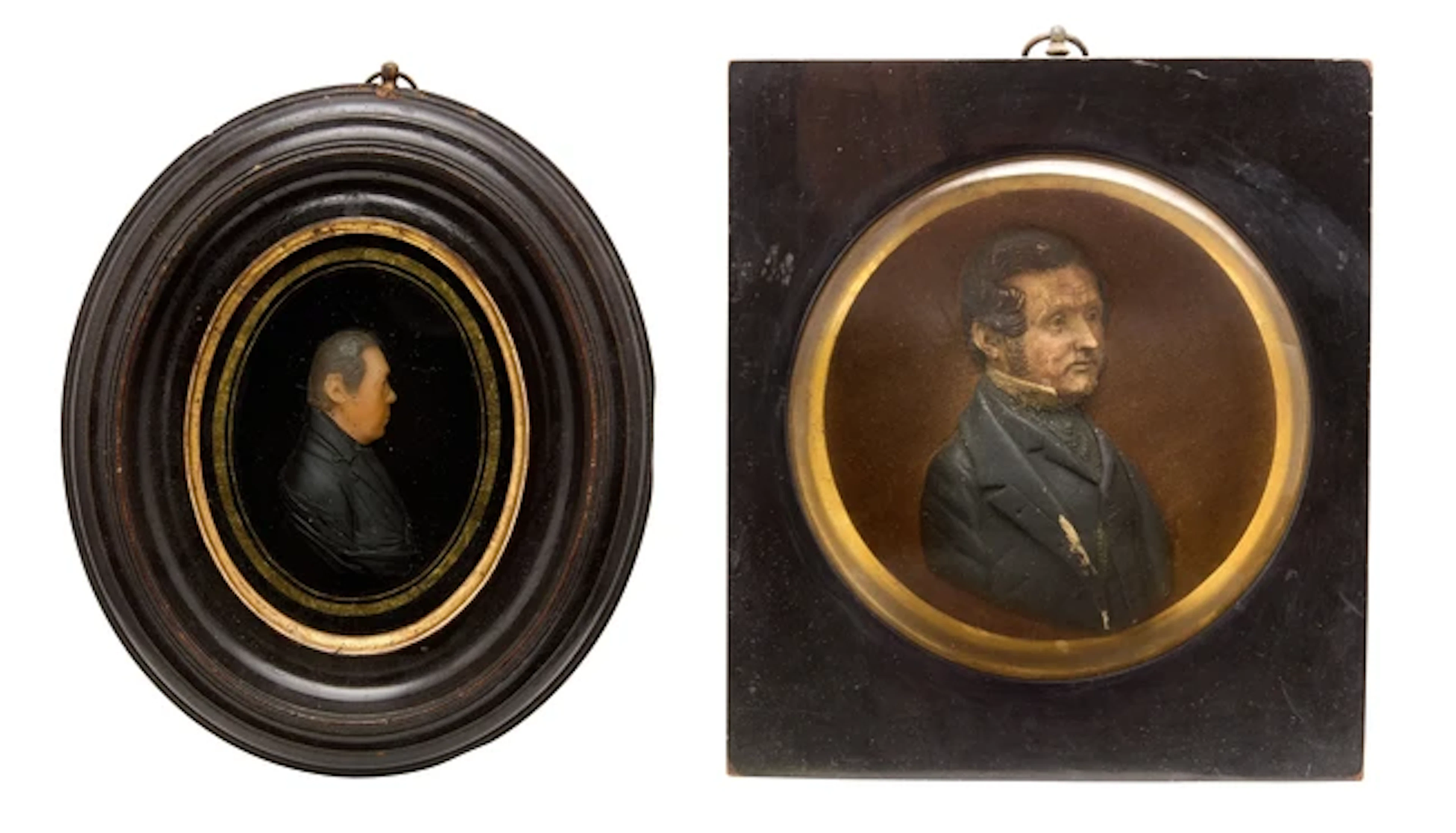 Two polychrome wax portrait reliefs of gentleman