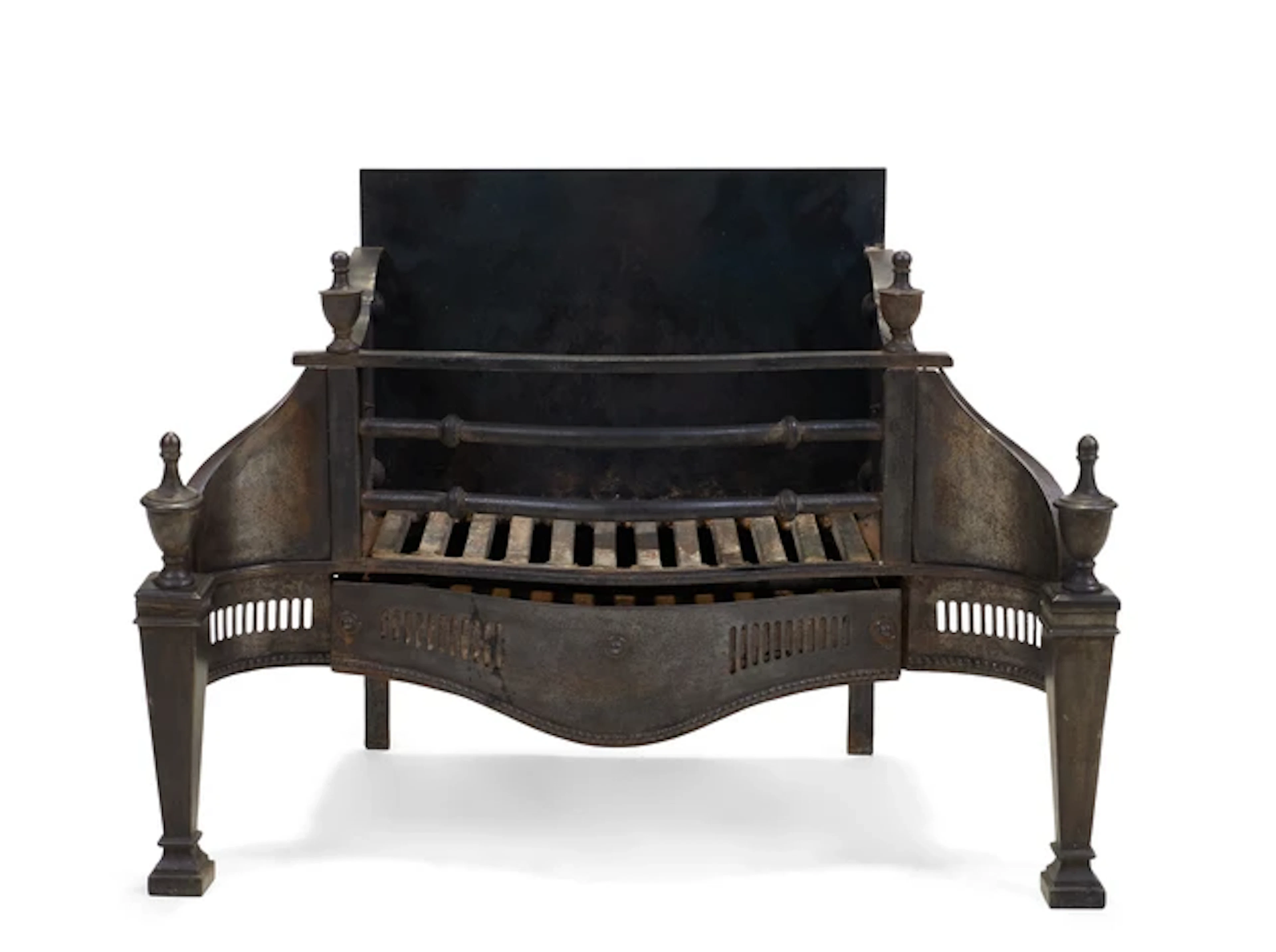 A Victorian cast-iron and engraved steel fire grate