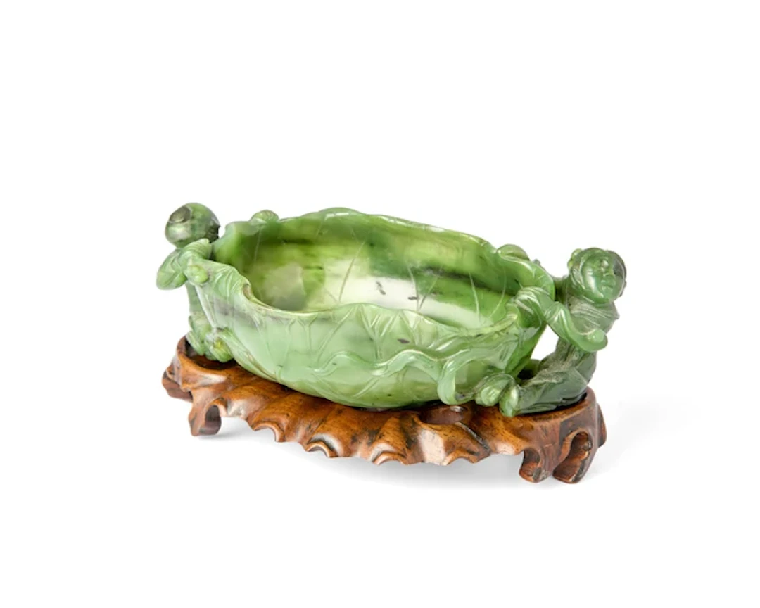 A Chinese spinach green jade brush washer Qing dynasty