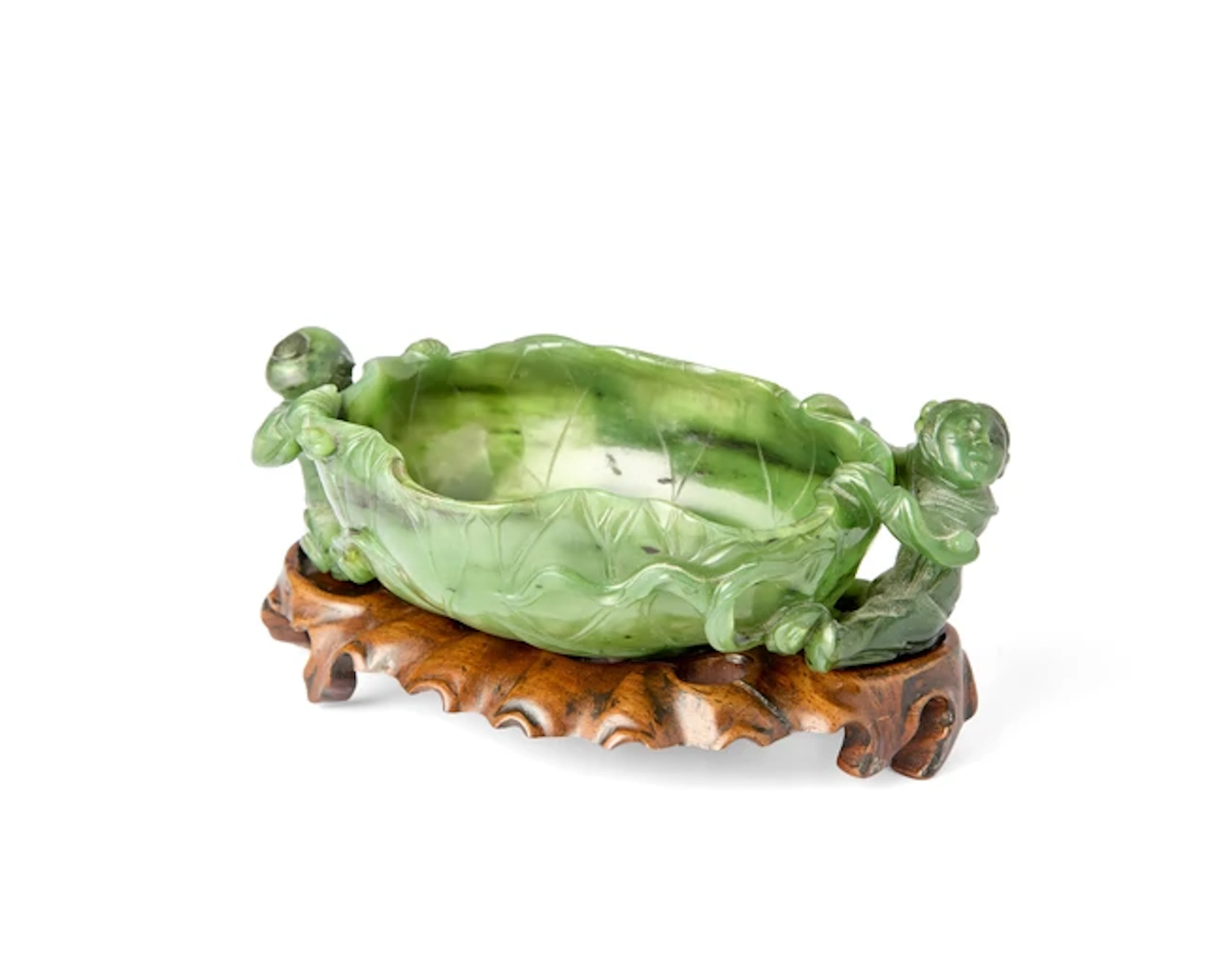 A Chinese spinach green jade brush washer Qing dynasty