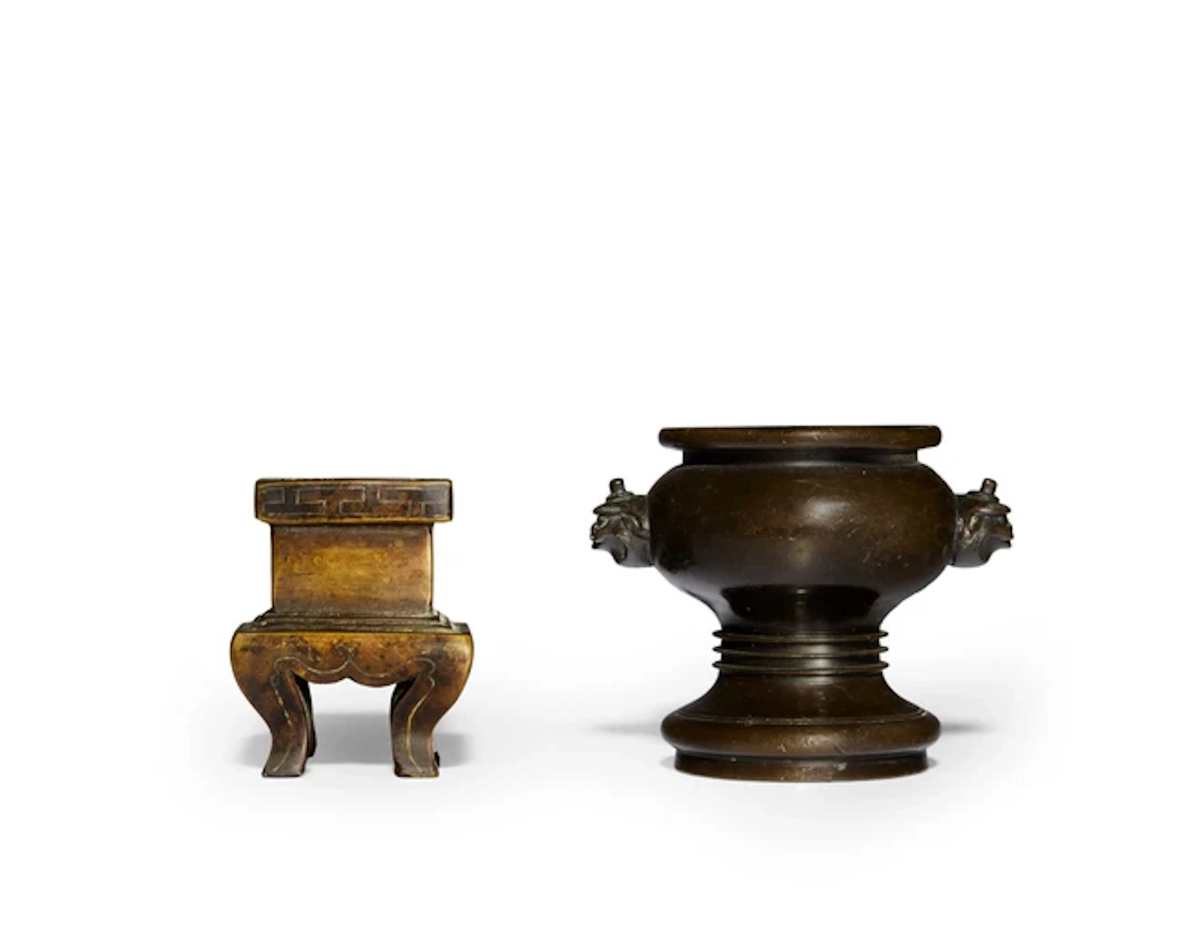Two Chinese bronze miniature incense burners Qing dynasty