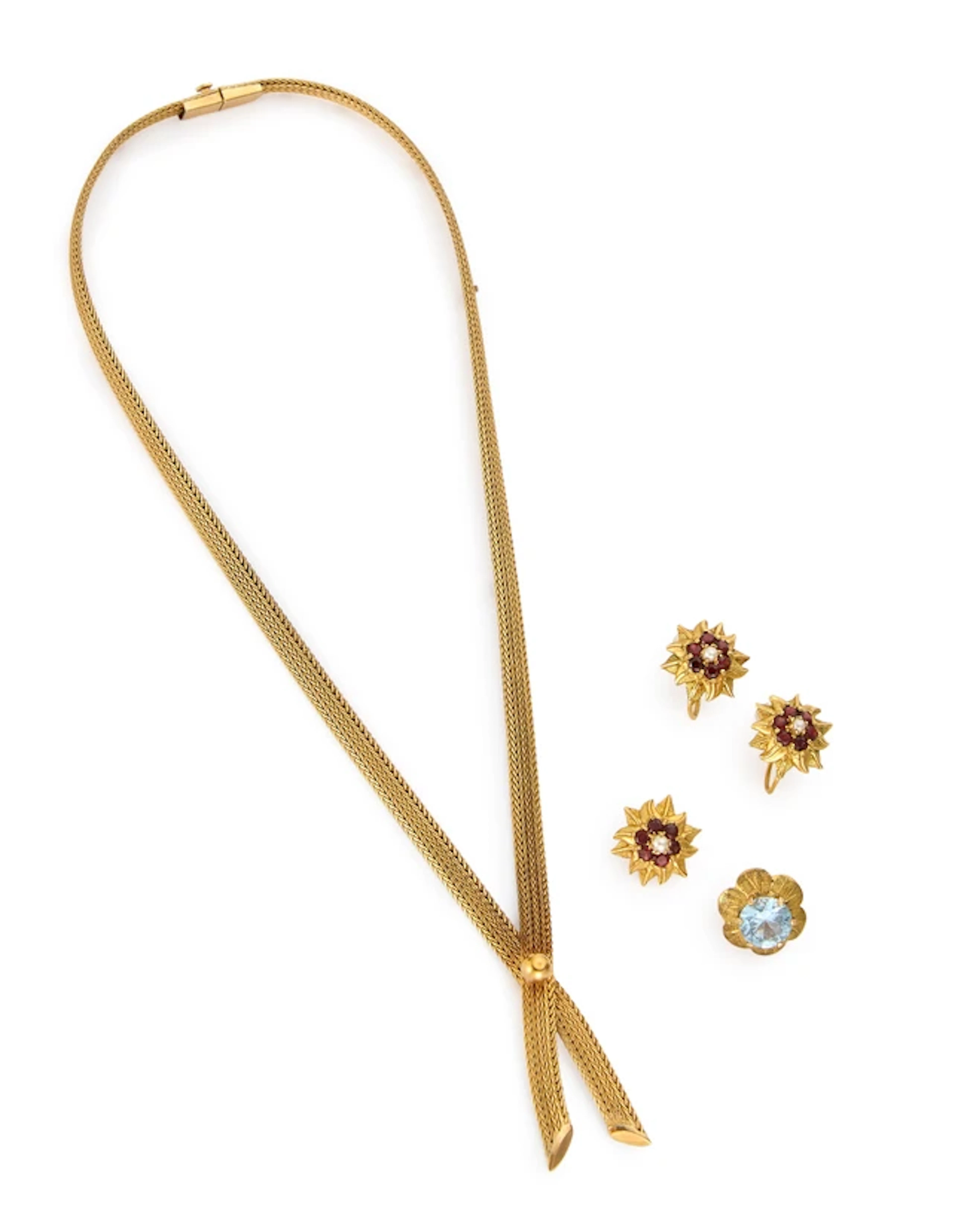 A 9ct gold necklace and earrings set