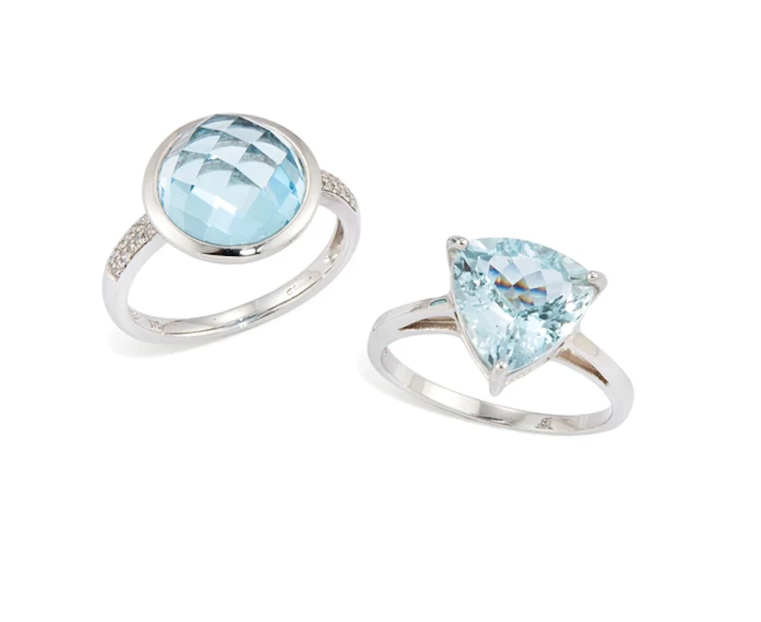 Two 9ct white gold gem set rings