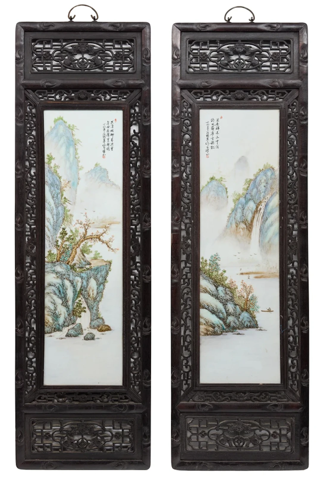 A pair of Chinese famille rose plaques Republic period...