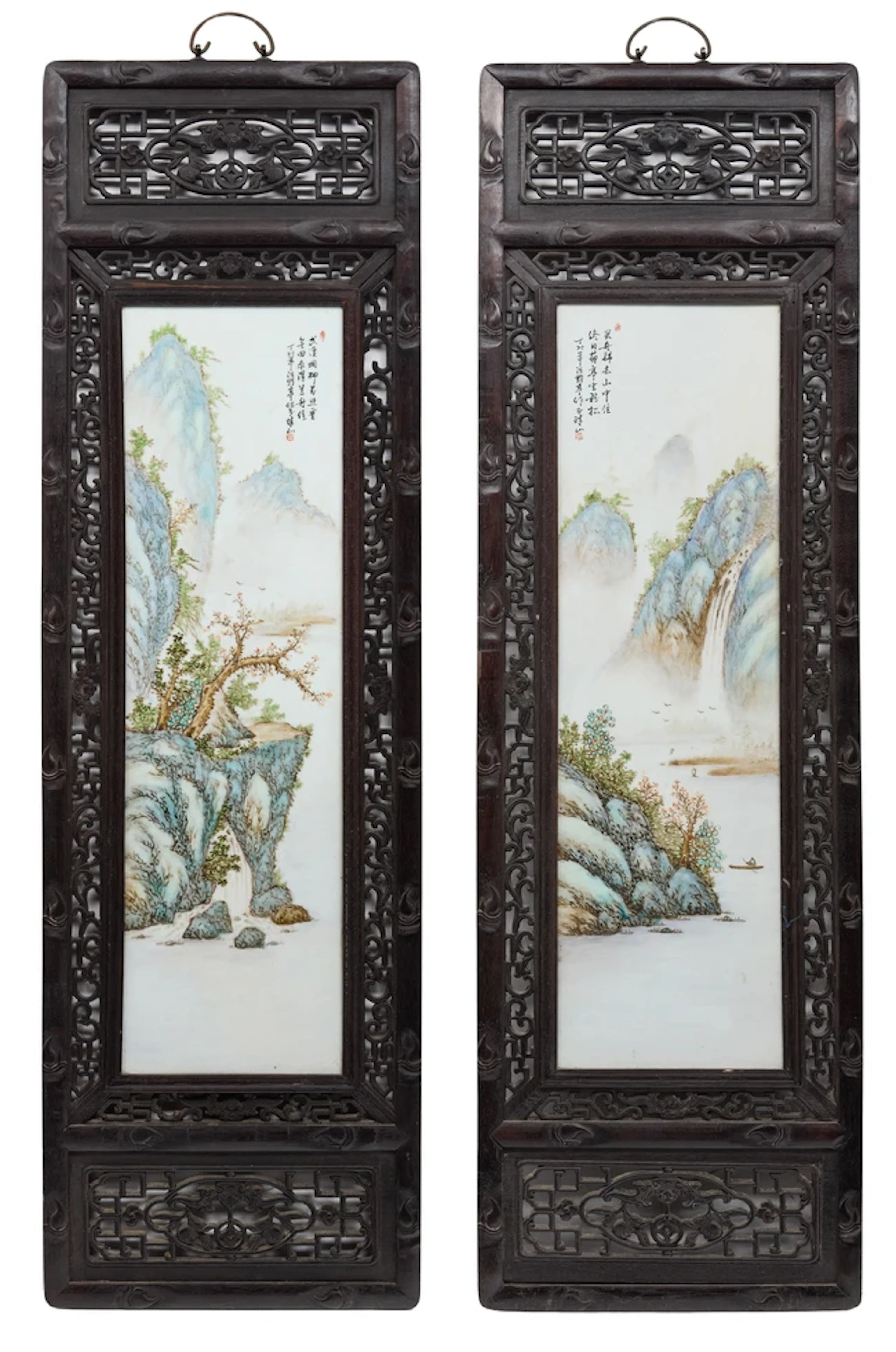 A pair of Chinese famille rose plaques Republic period...
