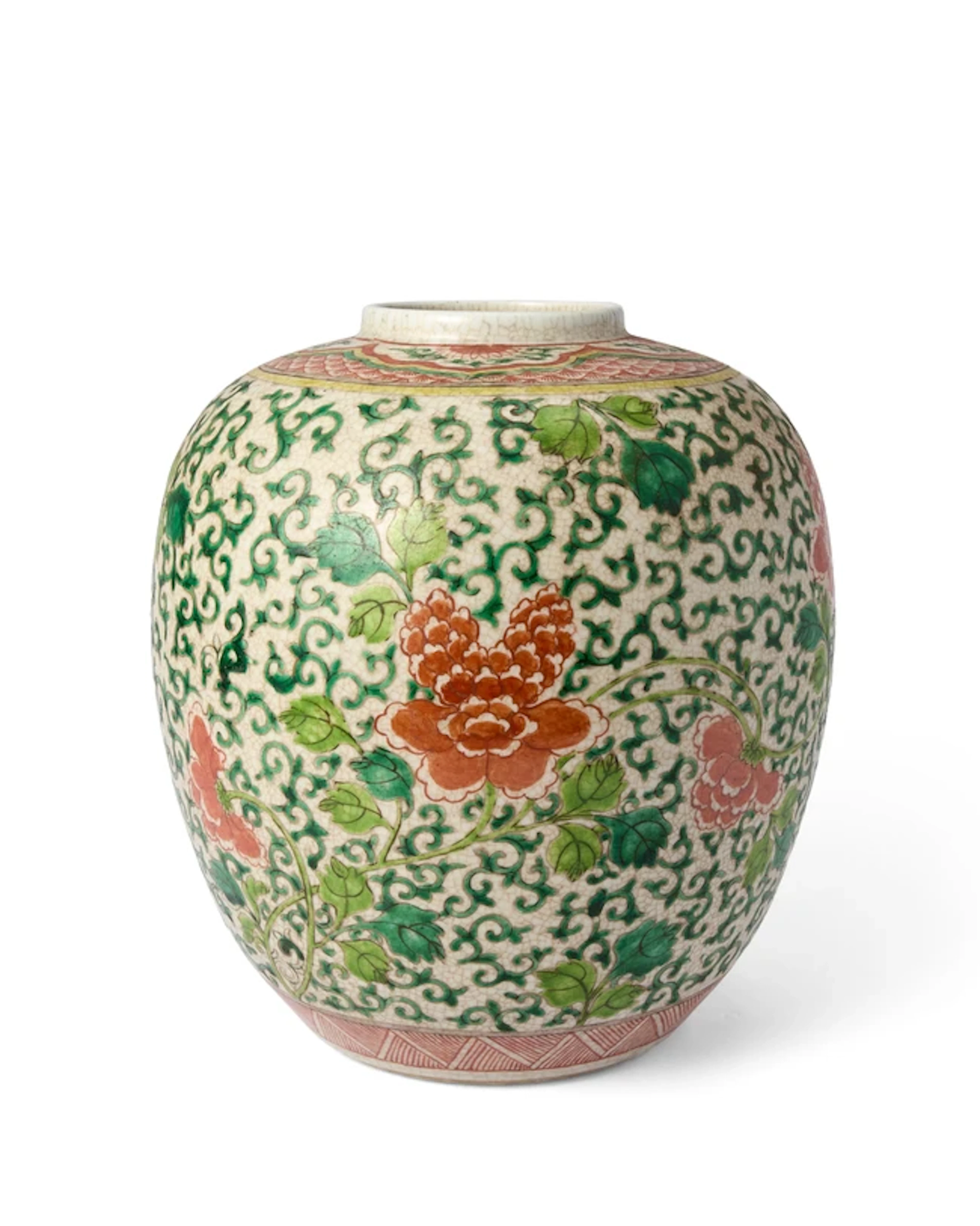 A large Chinese famille verte jar Qing dynasty
