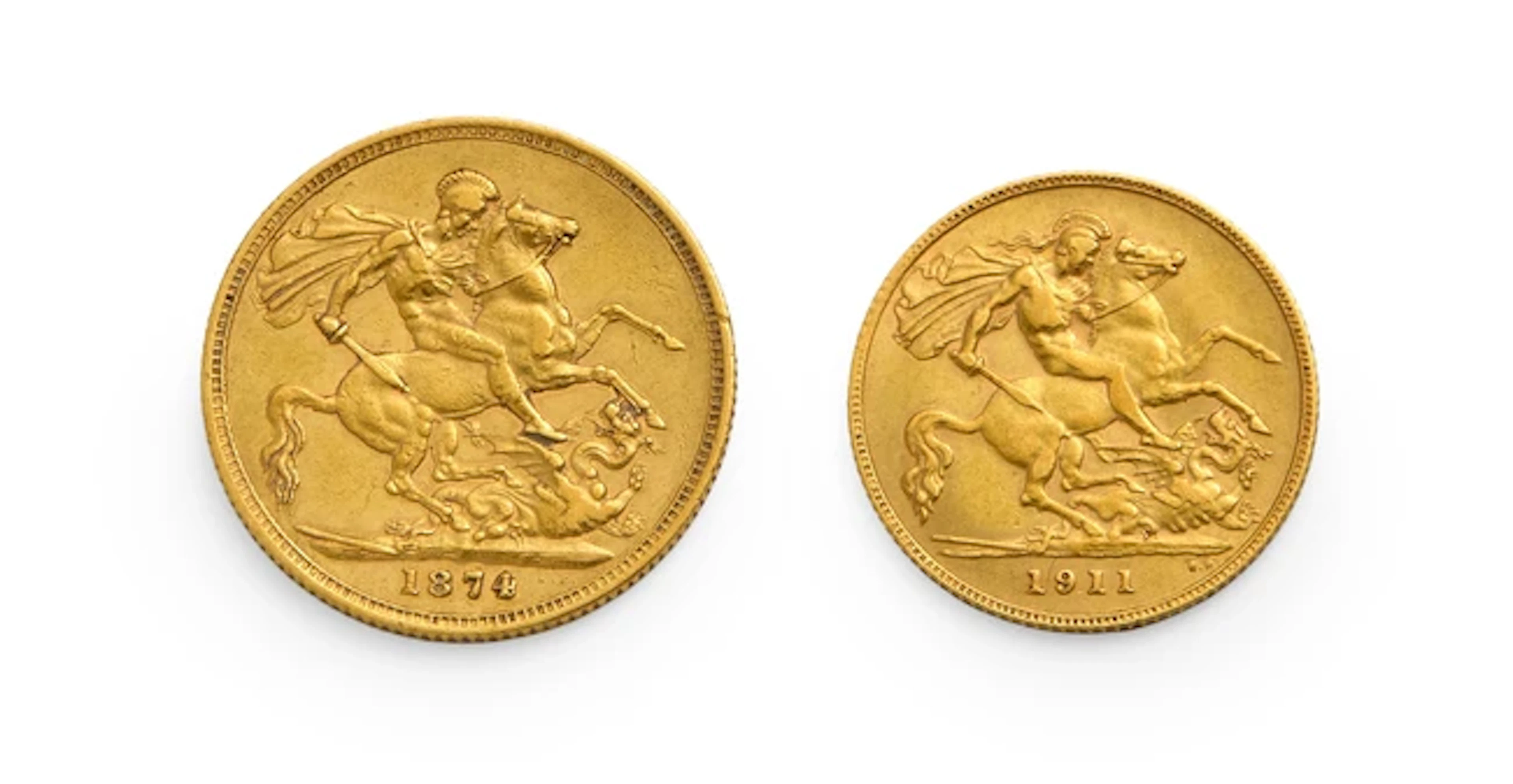 A sovereign and a half sovereign coin