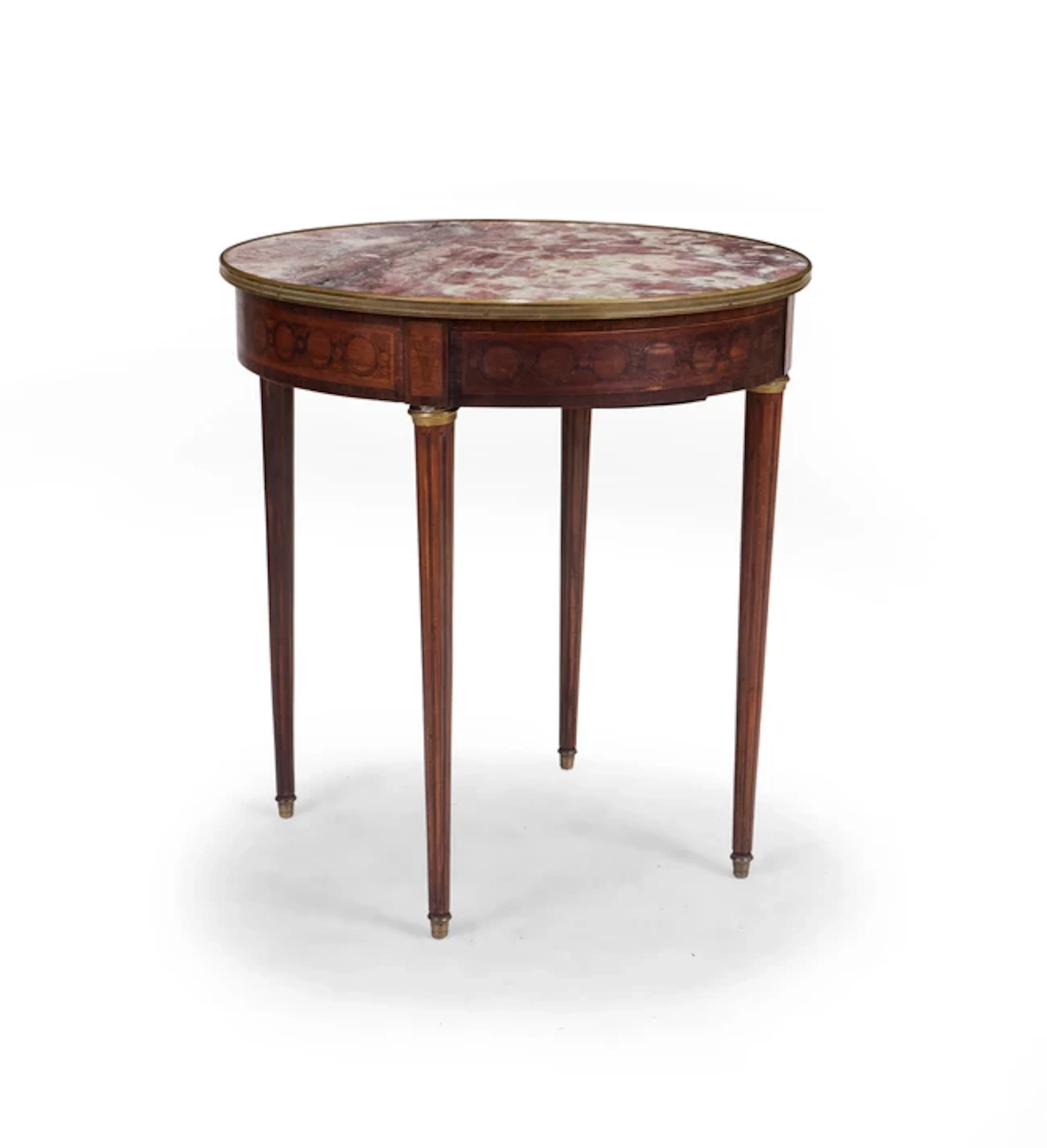 A French marquetry and kingwood gueridon table