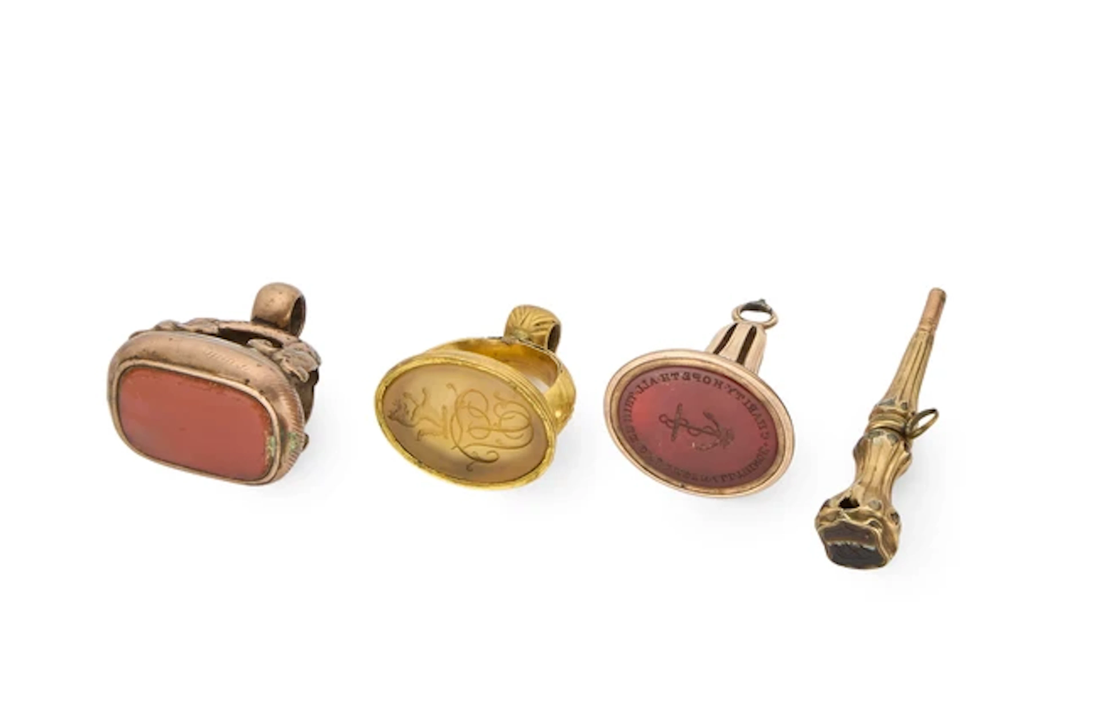 A group of 19th century seal fobs and a watch key