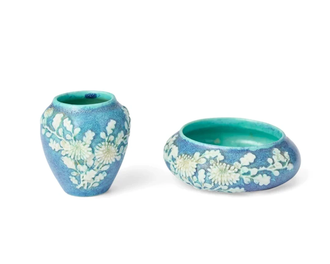 Two Chinese robin's egg-glazed bird feeders Qing dynasty