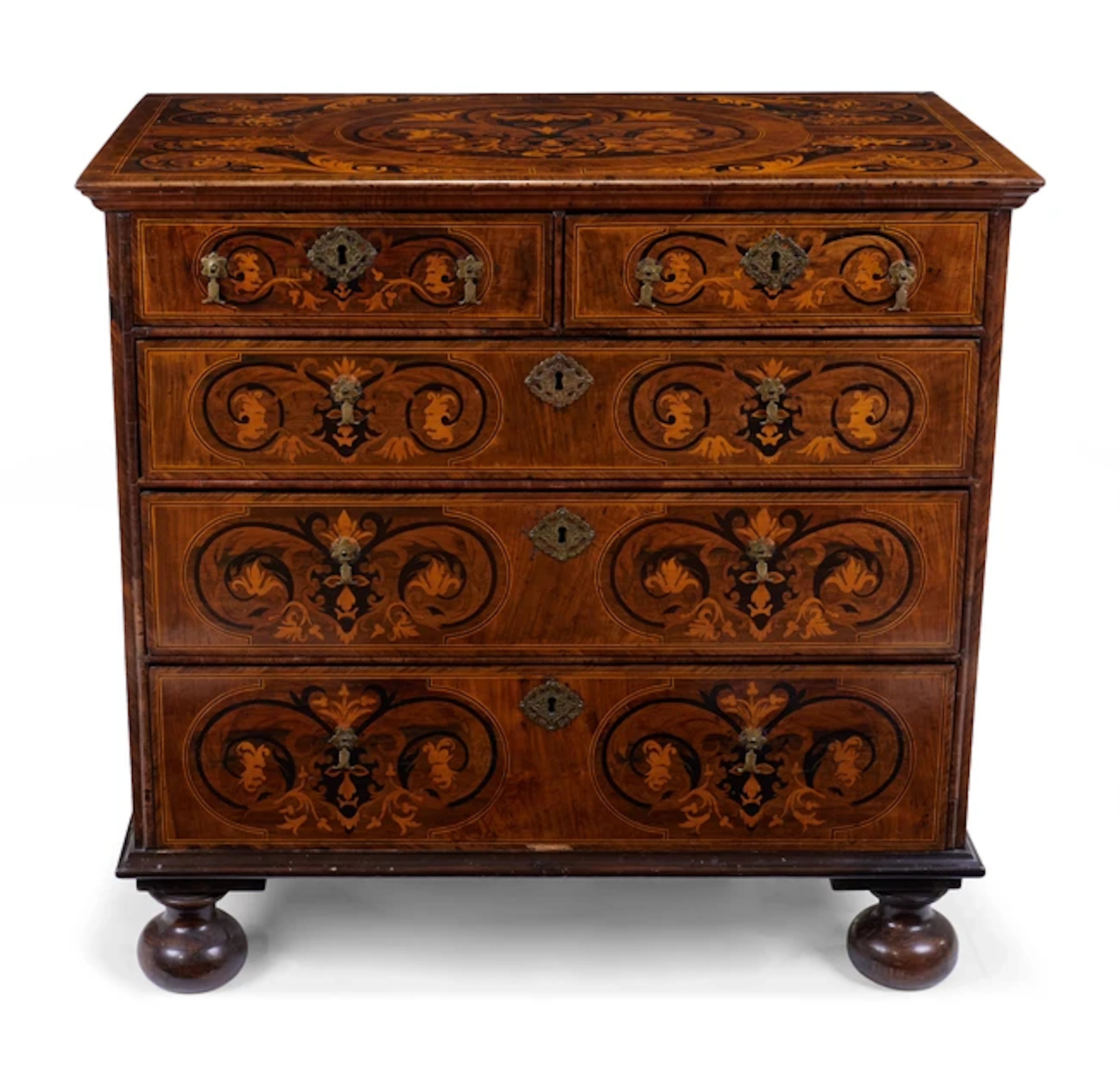 A William and Mary marquetry and walnut chest