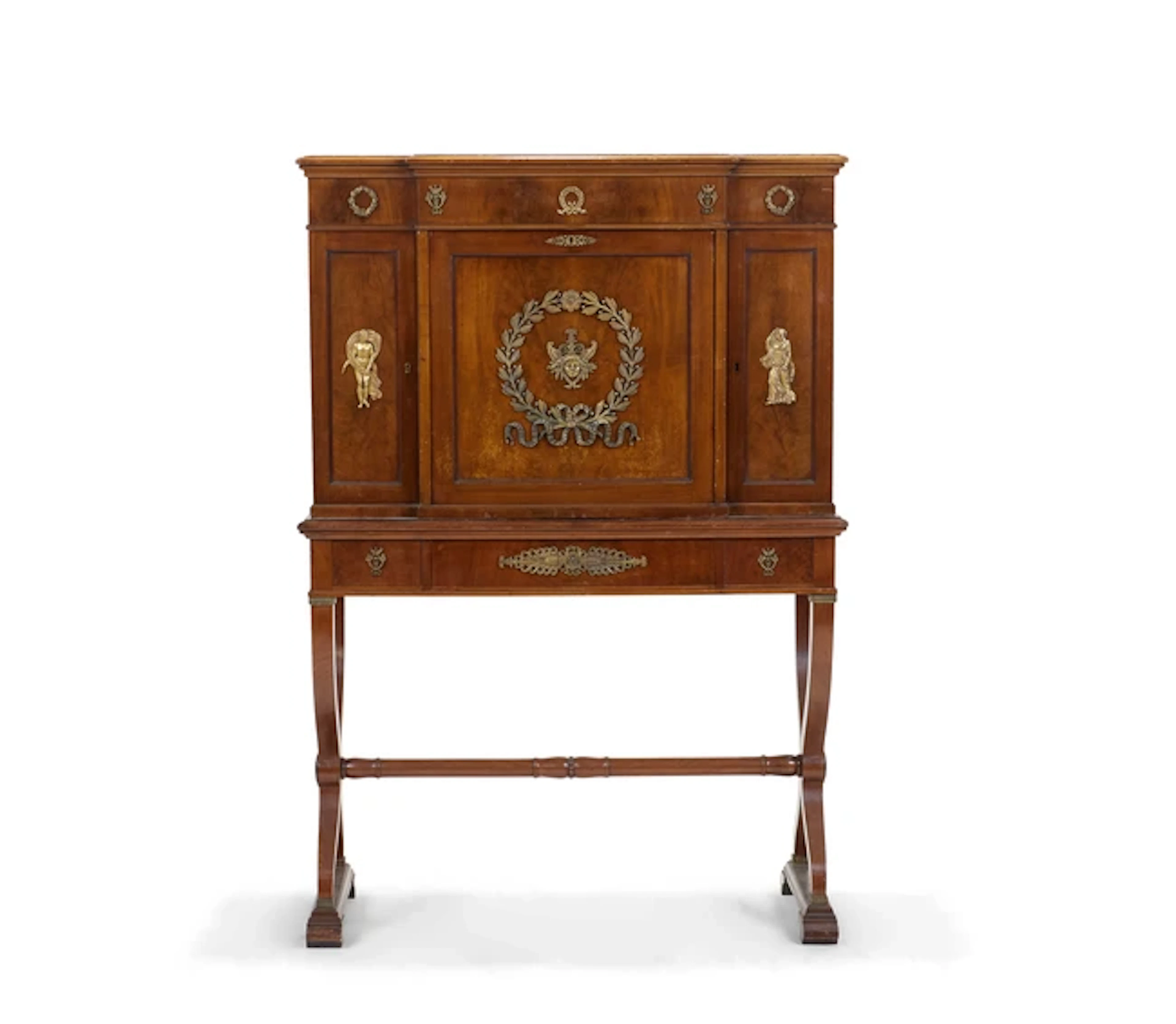 An English gilt-brass mounted mahogany secretaire