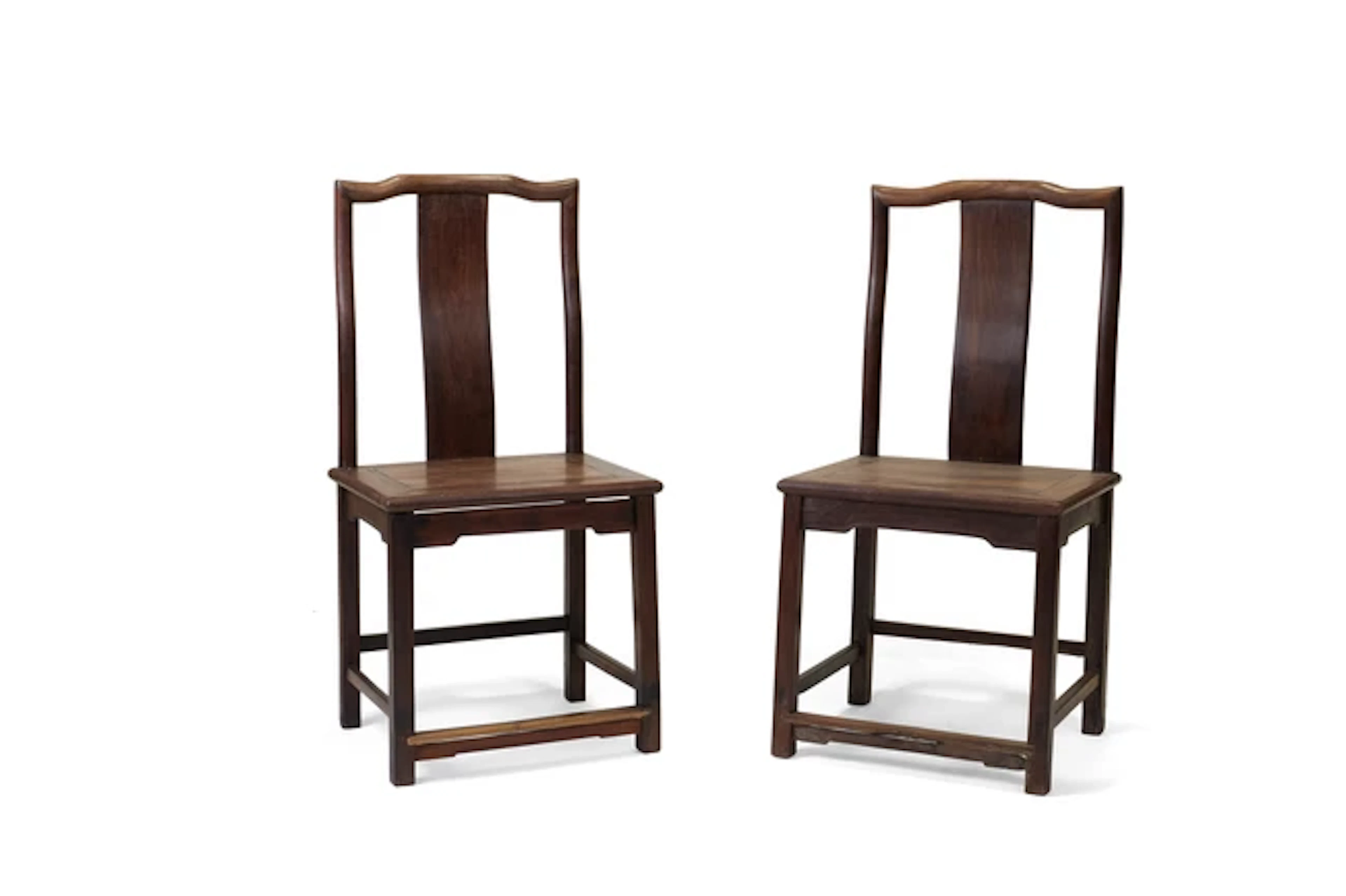 A pair of Chinese hardwood yoke back chairs 20th century Each with square backs