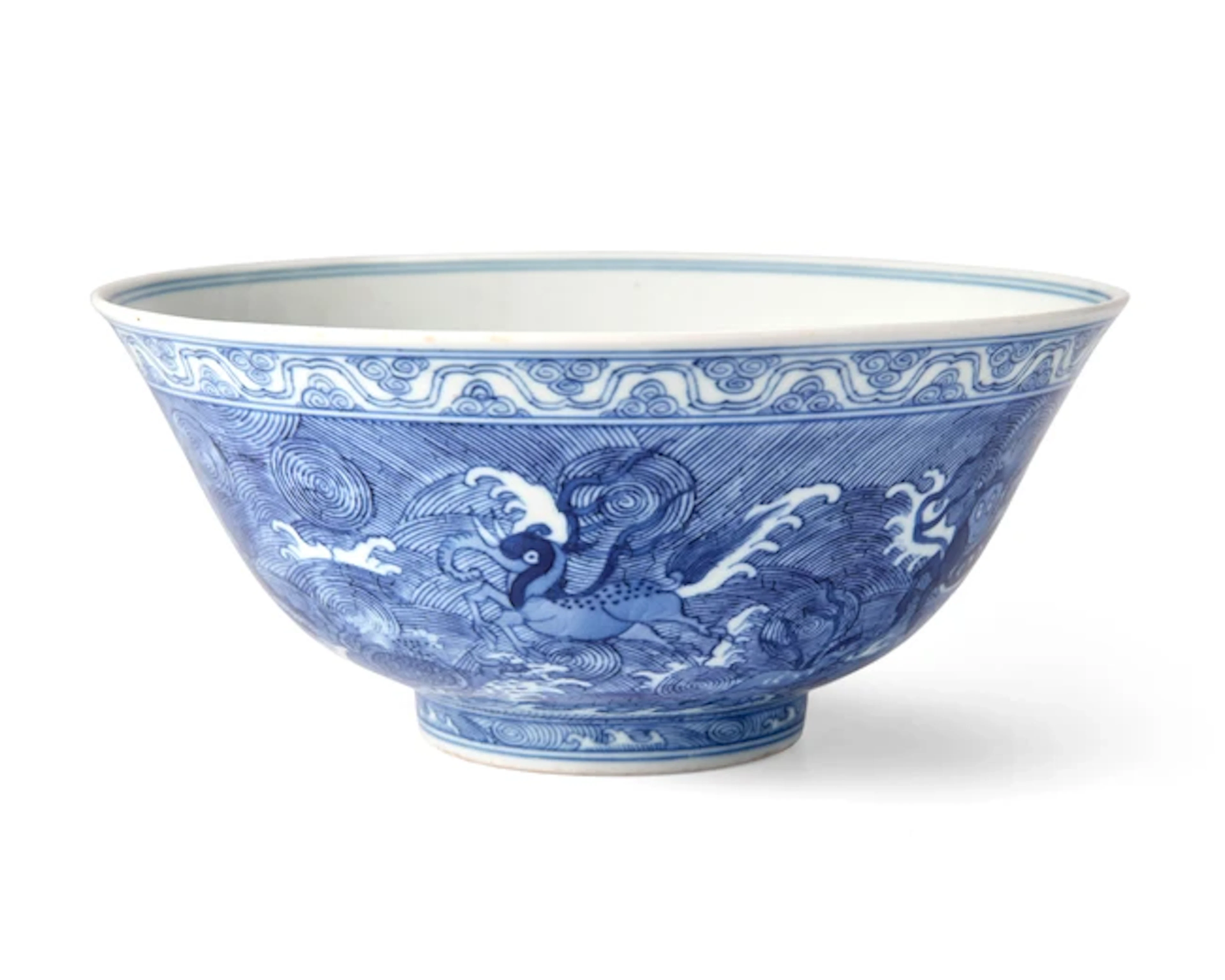 A Chinese blue and white 'sea beasts' bowl Qing dynasty