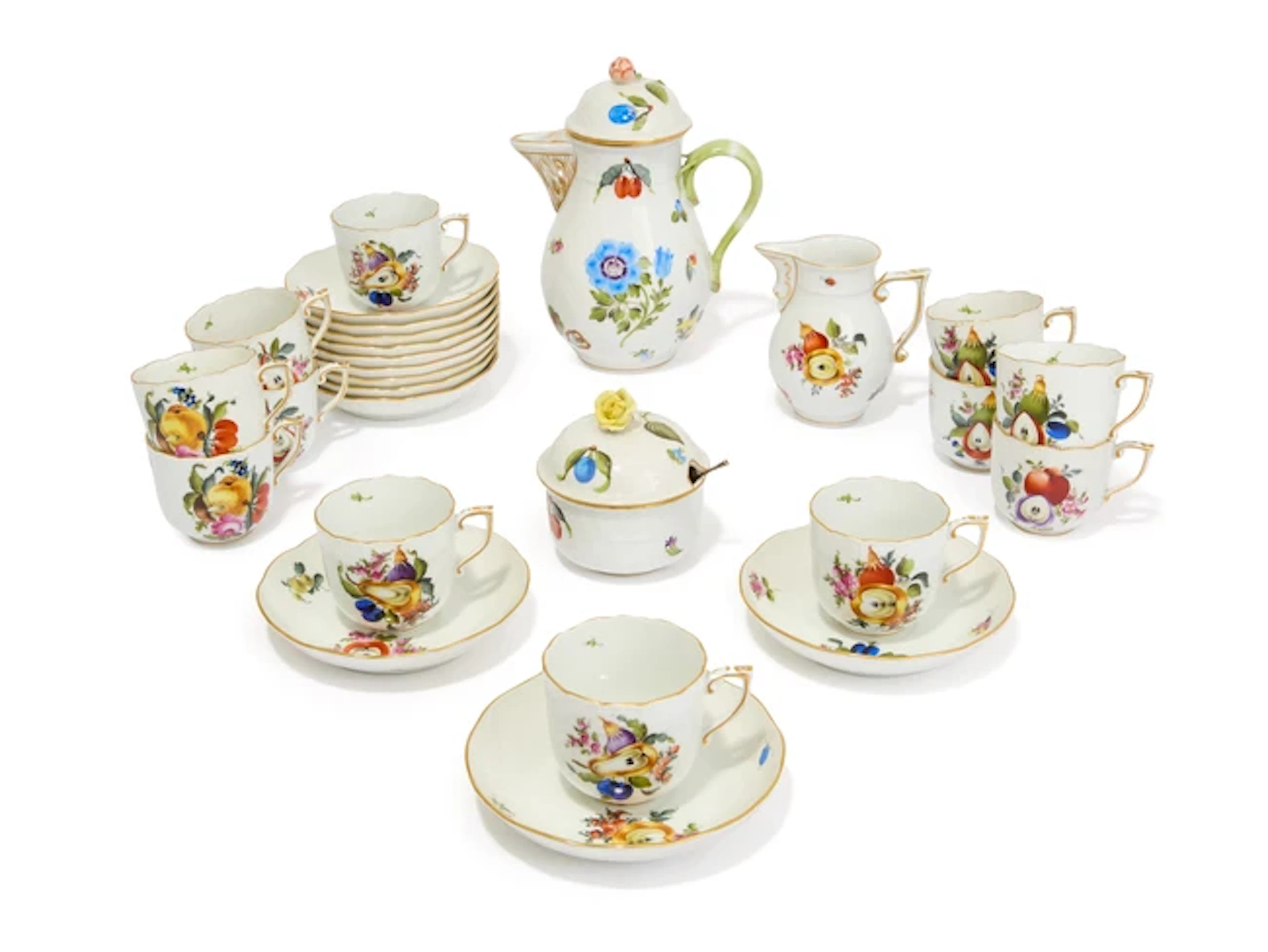 A Herend porcelain 'Fruits and Flowers' (FRN) coffee service for twelve